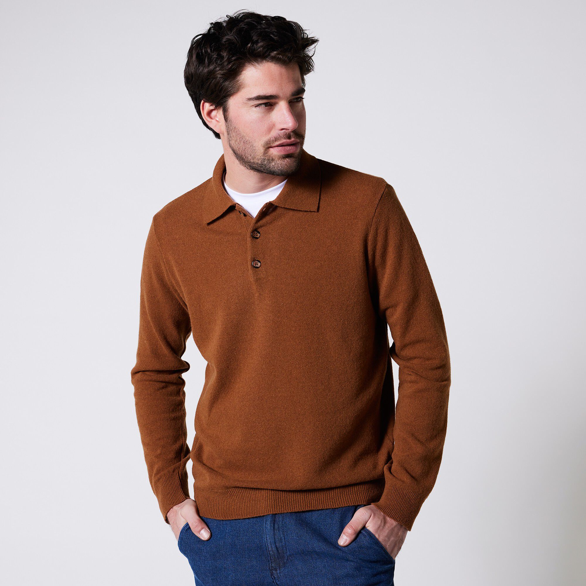 Pull col polo boutonné 80% laine