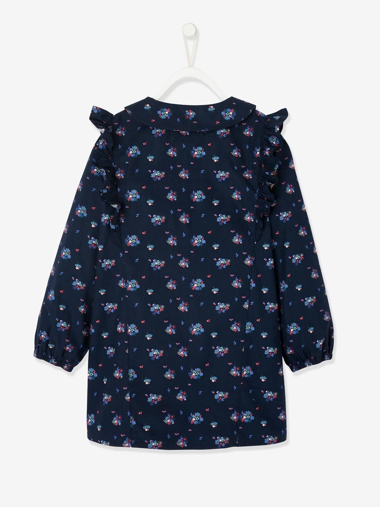 Tablier à fleurs volanté personnalisable fille bleu vif imprime