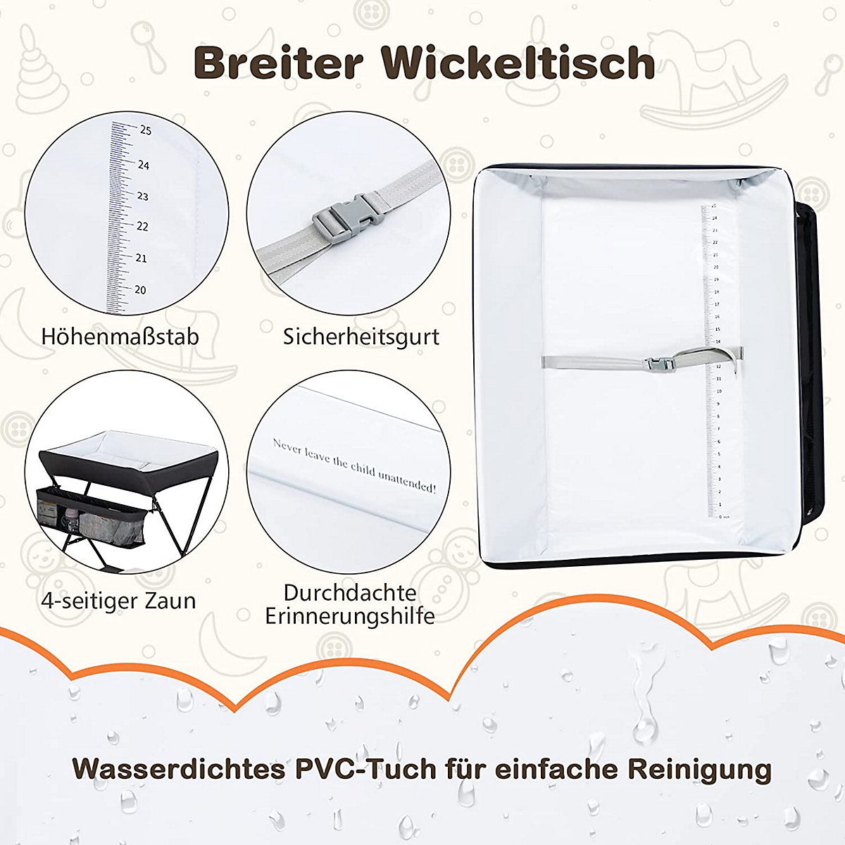 Wickeltisch Klappbar Wickelkommode mit Aufbewahrungskorb