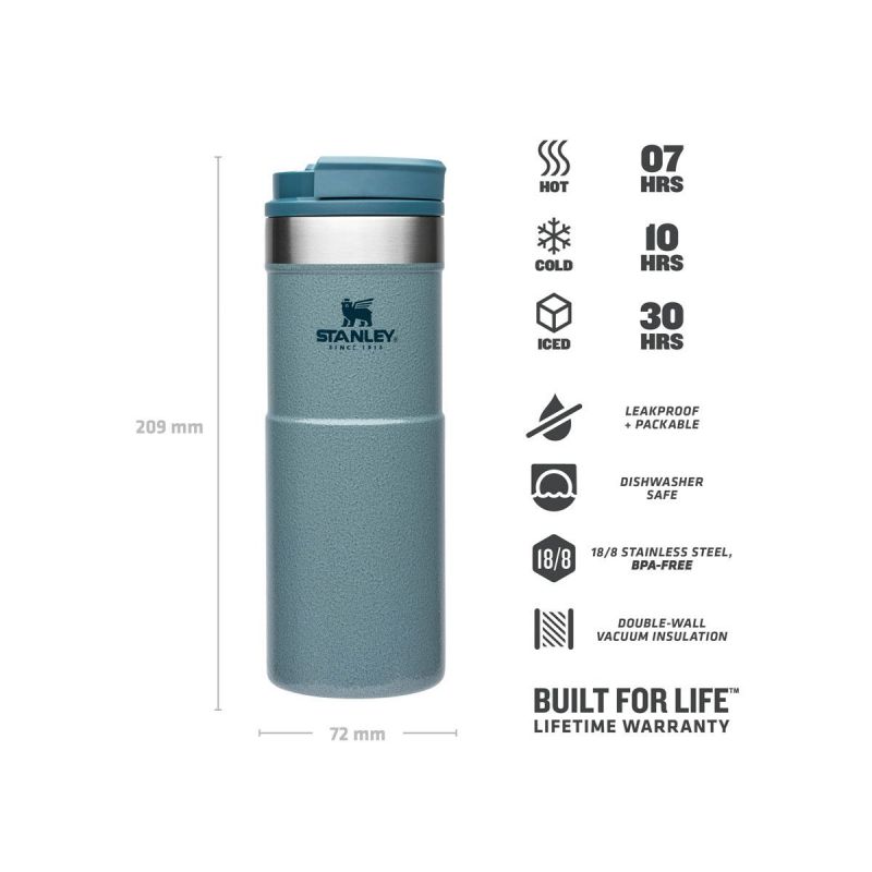 Thermo-Fahrradflasche, Stanley Classic Neverleak Travel Mug 16oz \/ 470ml Hammertone Ice