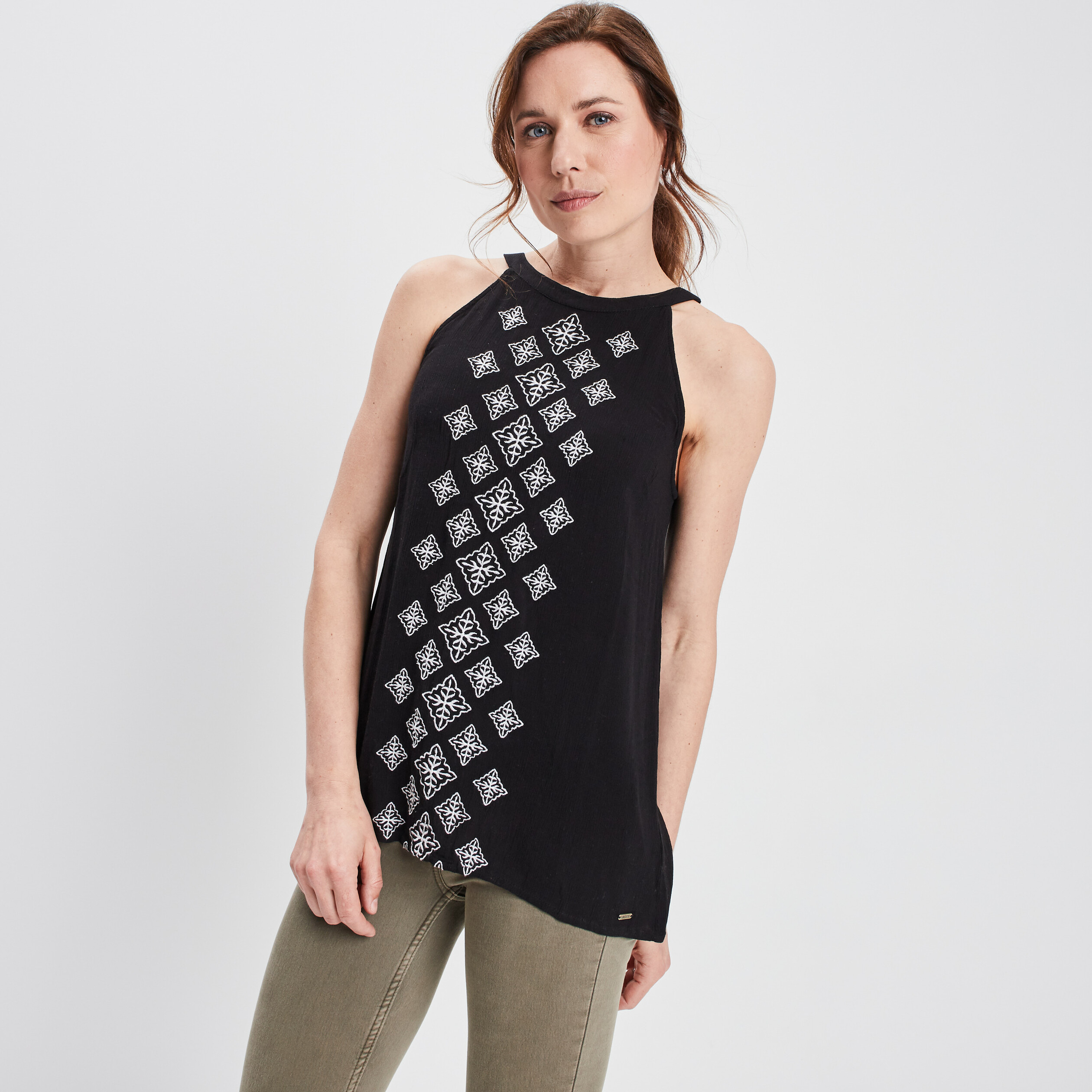 Blouse sans manches encolure américaine noir femme | La Halle