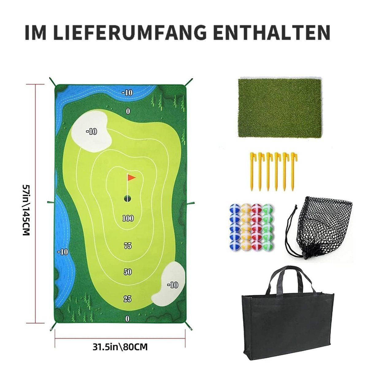götäzer Golf-Abschlagmatte Lässiges Golfspielmatten-Set (Golfzubehör für Erwachsene und Kinder) (1-St), Grün, Klettverschluss, Spieltrainingshilfe – Herren (150 cm x 80 cm)