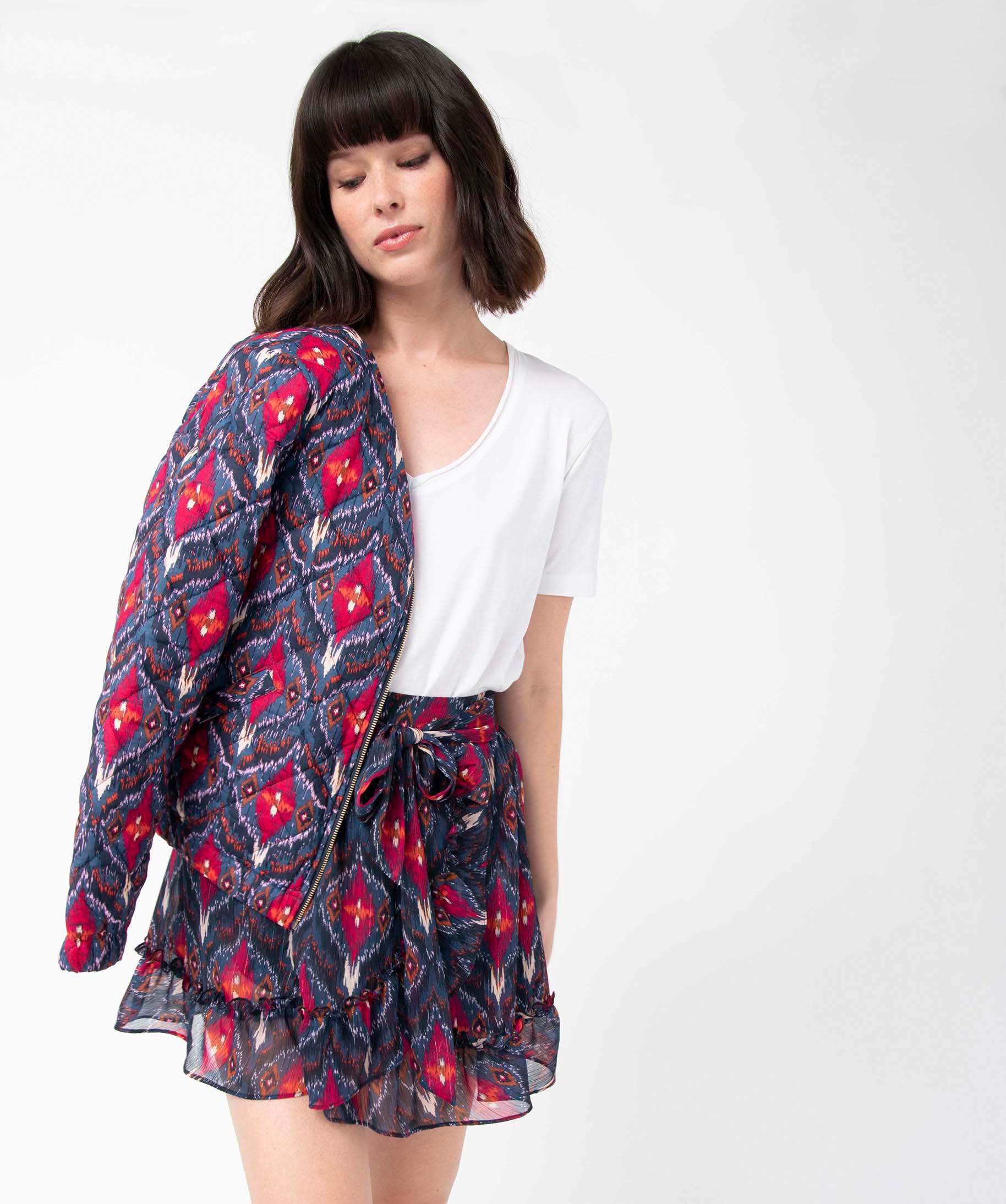 Tee-shirt femme à manches courtes avec col V roulotté blanc | GEMO