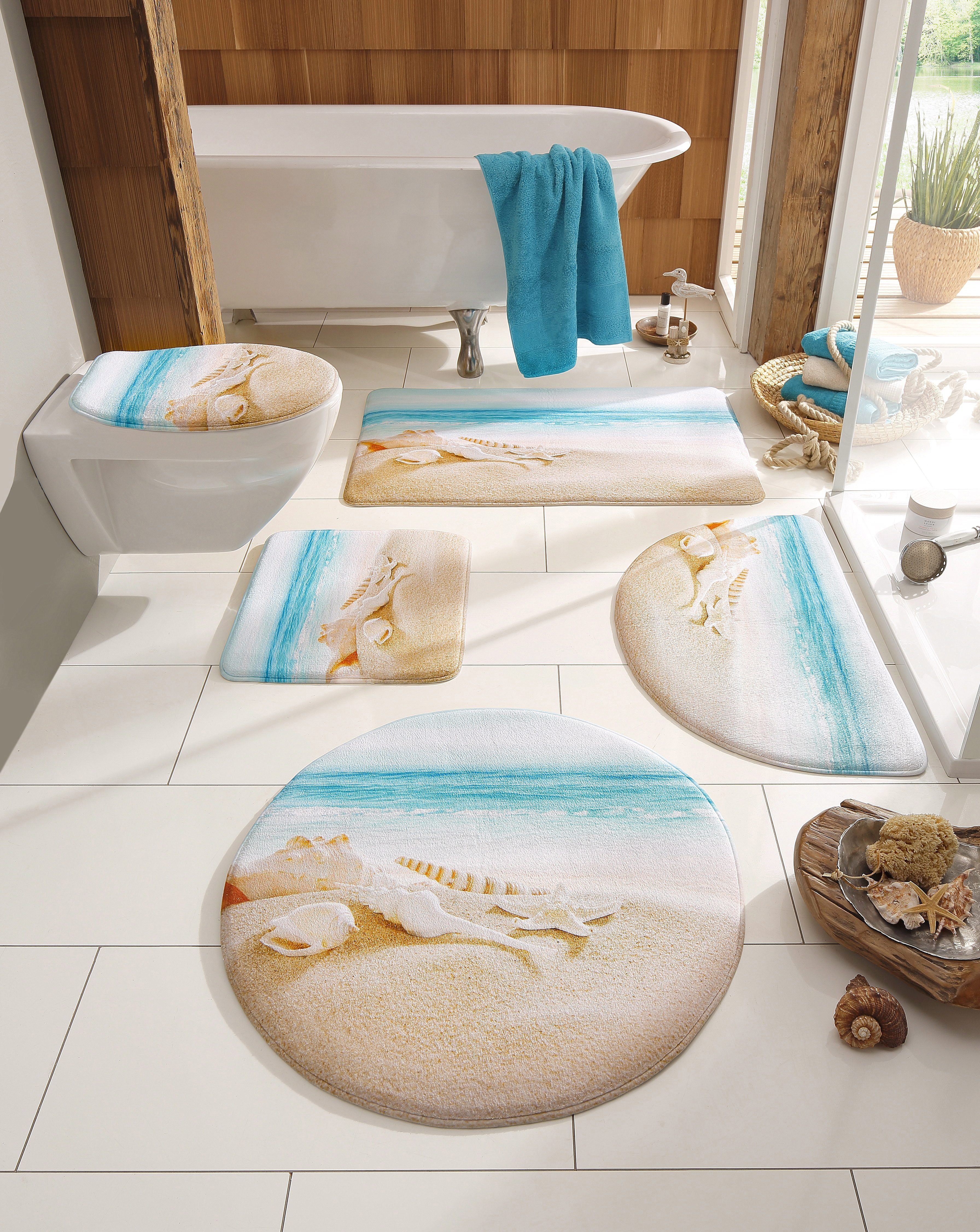 Badematte Strand my home, Höhe 14 mm, Memory Schaum, Kunstfaser, rechteckig, mit Strand-Motiv, Badematten auch als 2 teiliges Set erhältlich