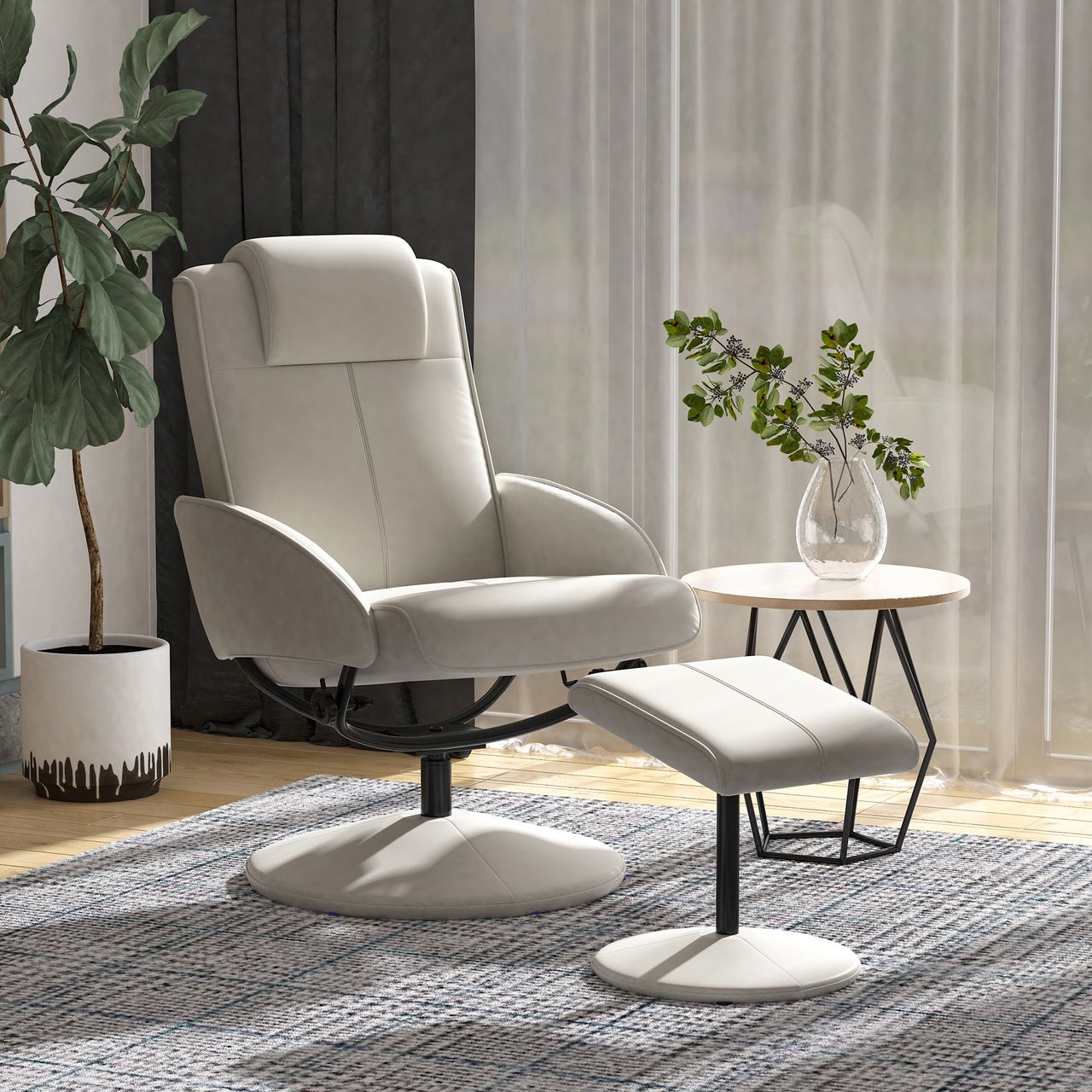 HOMCOM Relaxsessel Sessel Fernsehsessel Armsessel 360° drehbar mit Fußstütze