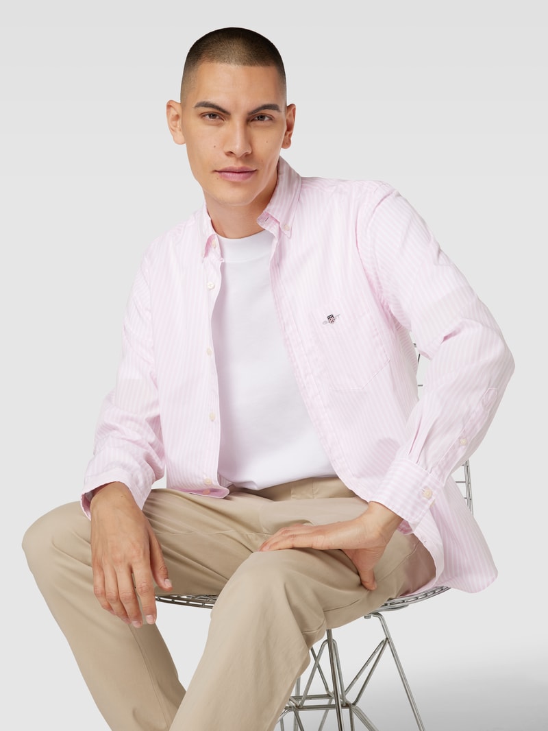 Regular Fit Freizeithemd mit Streifenmuster in rosé