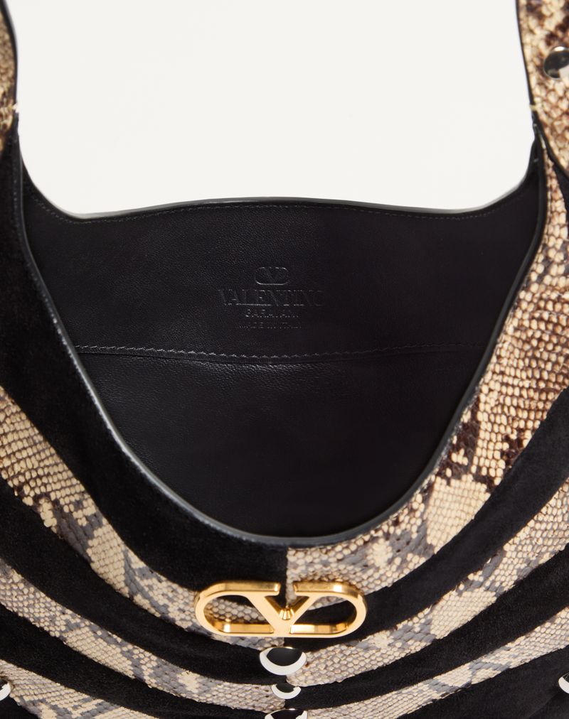 Valentino Garavani Hobo Lille Python og Ruskind Chevron Hobo Taske med Nitter
