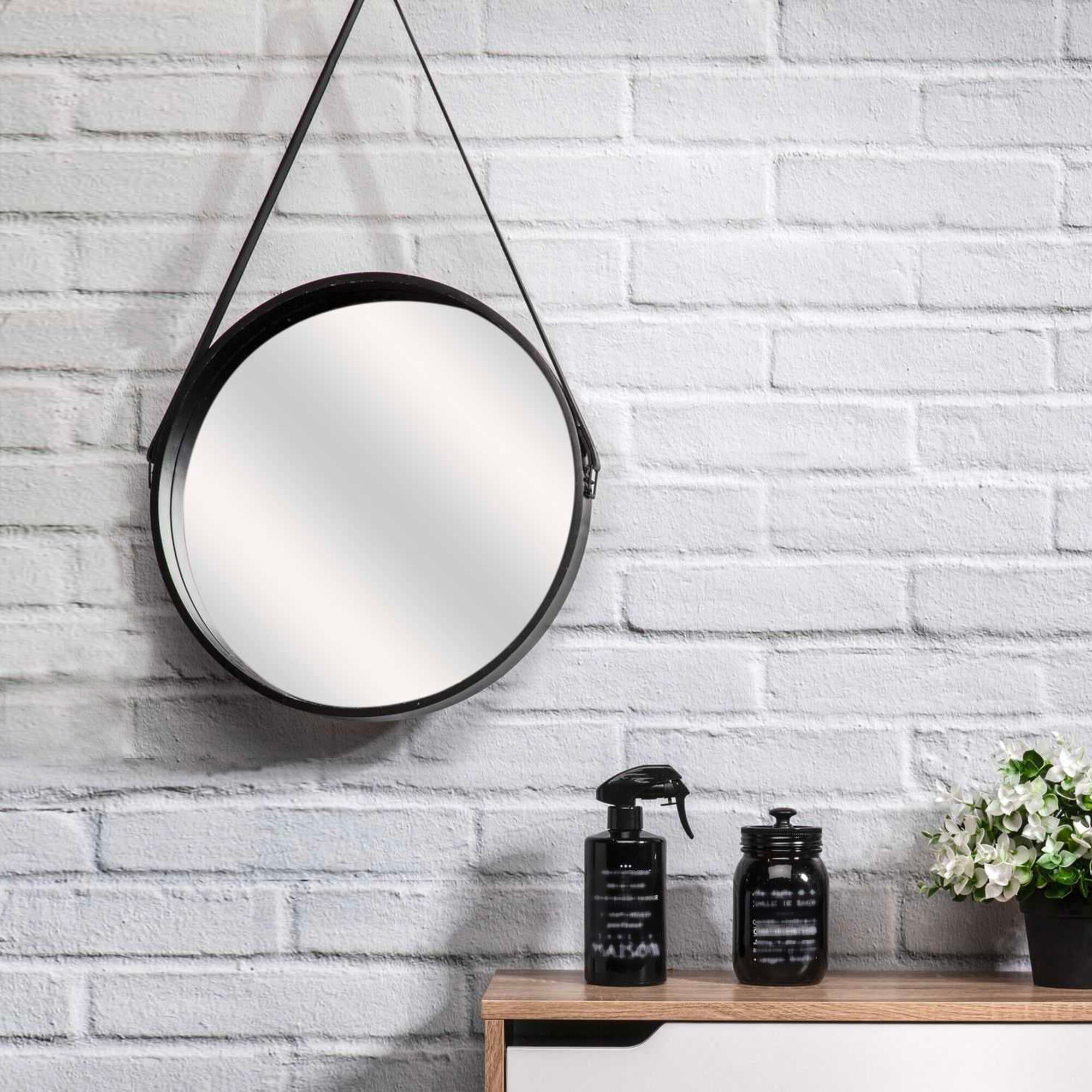 Miroir mural rond type barbier avec anse