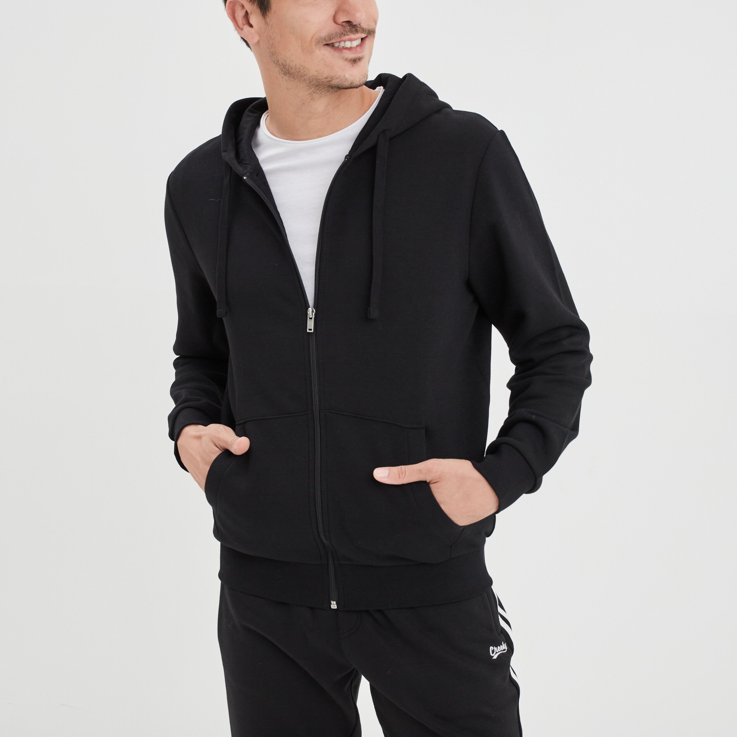 Sweat zippé molleton à capuche noir homme | La Halle