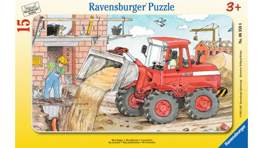 Ravensburger Puzzle - Rahmenpuzzle - Mein Bagger, 15 Teile