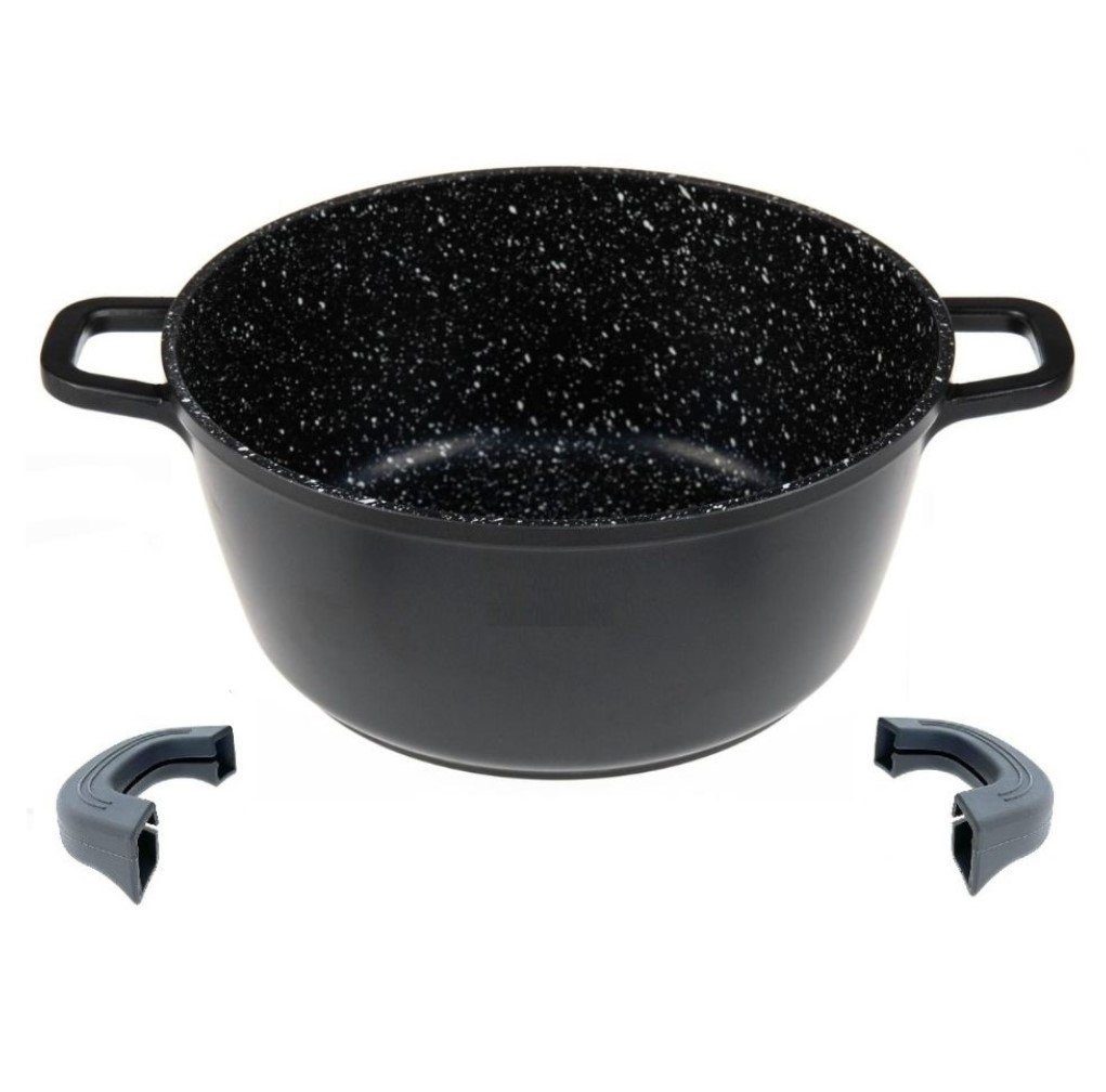KESSMANN Topf-Set Kochtopf mit Deckel 7-tlg Induktion Topf Set Aluguss Suppentopf, Aluminiumguss (Set, 7-tlg., Inkl. 2 Silikon Griffe 1 Pfannenwender 1 Kork-Untersetzer 1 Holzlöffel), Antihaft Topfset Induktionsgeeignet Fleischtopf Bräter Pfanne koch