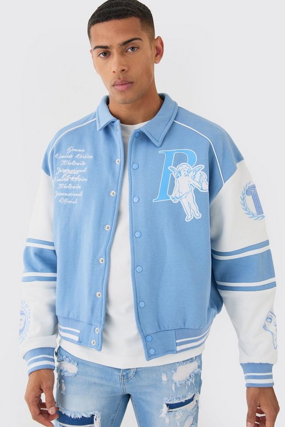 Kastige Jersey Harrington-Jacke mit 13-Applikation