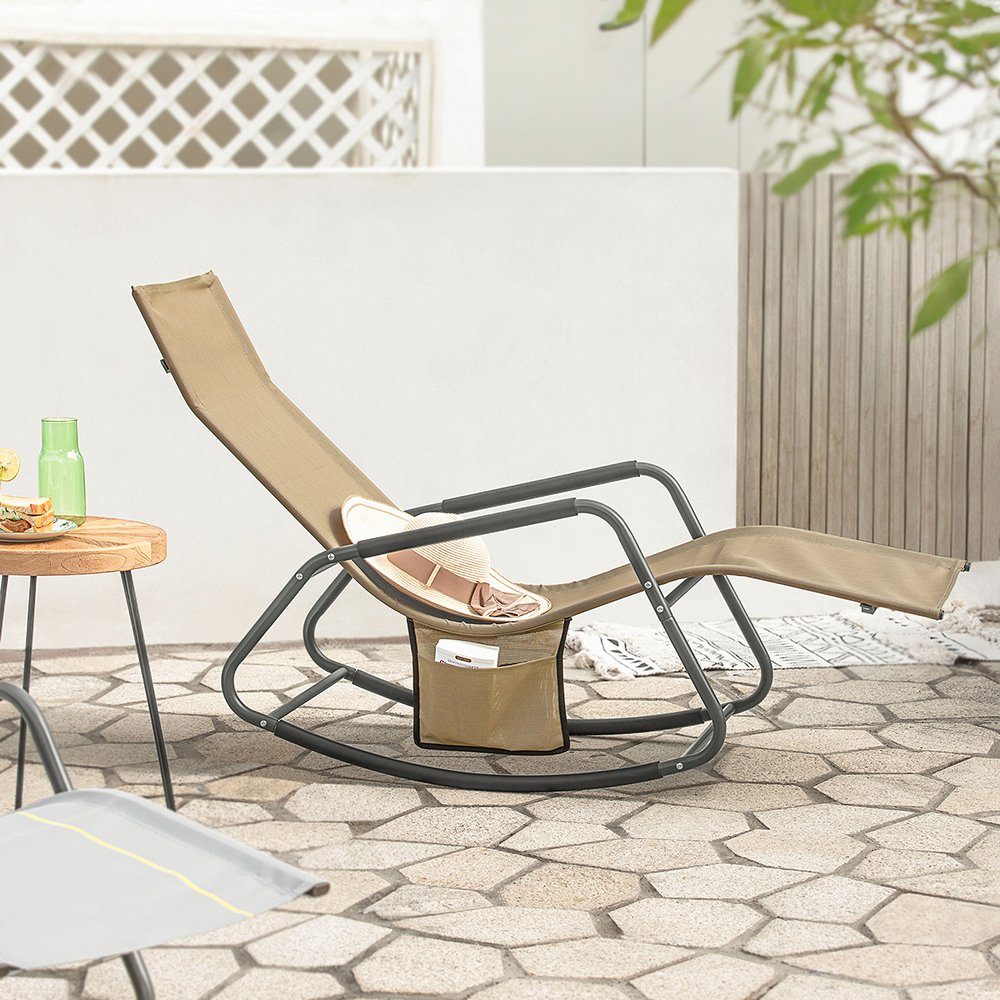 SoBuy Gartenliege OGS47, Schaukelliege Garten Sonnenliege mit Seitentasche Relaxstuhl Liegestuhl Schwingliege