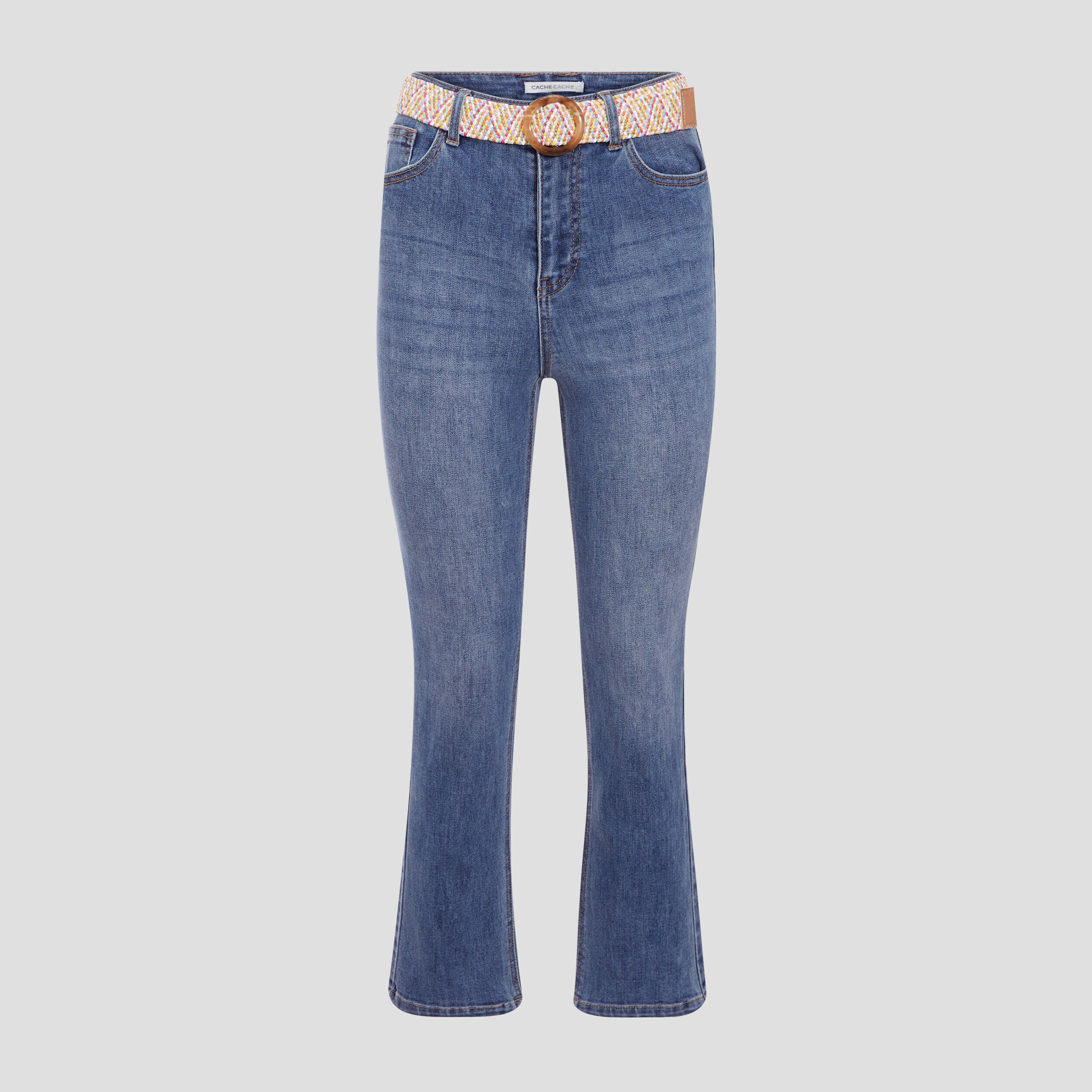 Jeans kick flare ceinturé denim double stone femme | Cache Cache