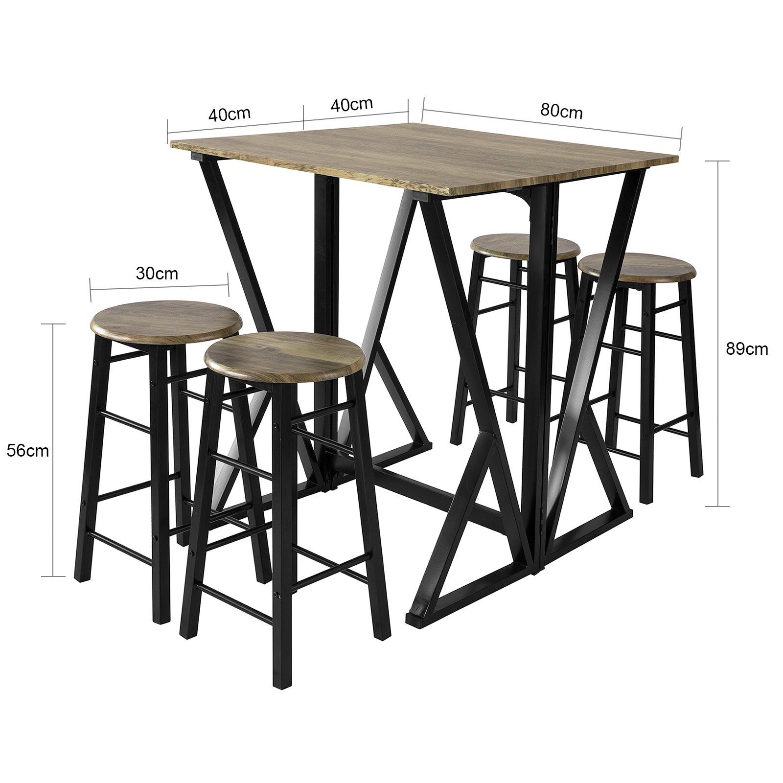 SoBuy Essgruppe OGT24, (5-tlg), 5-teilige Essgruppe Esstisch mit 4 Stühlen Klapptisch Esszimmer Sitzgruppe Küche Küchentisch Holztisch klappbar im Industrial-Look