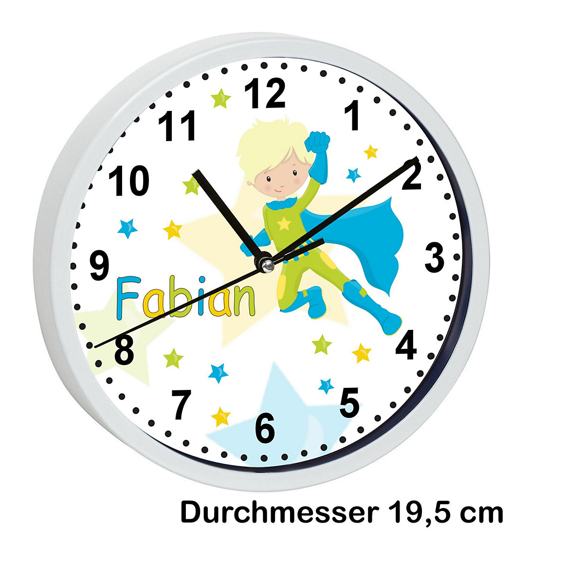 Kinder Wanduhr personalisiert mit Name Superheld