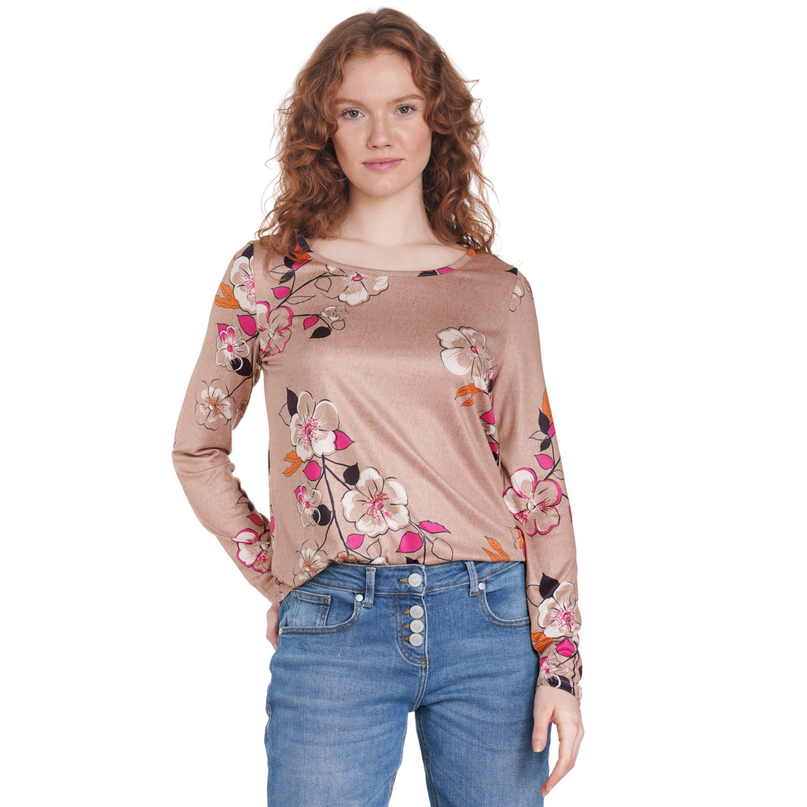 Damen Langarmshirt mit floralem Allover-Print