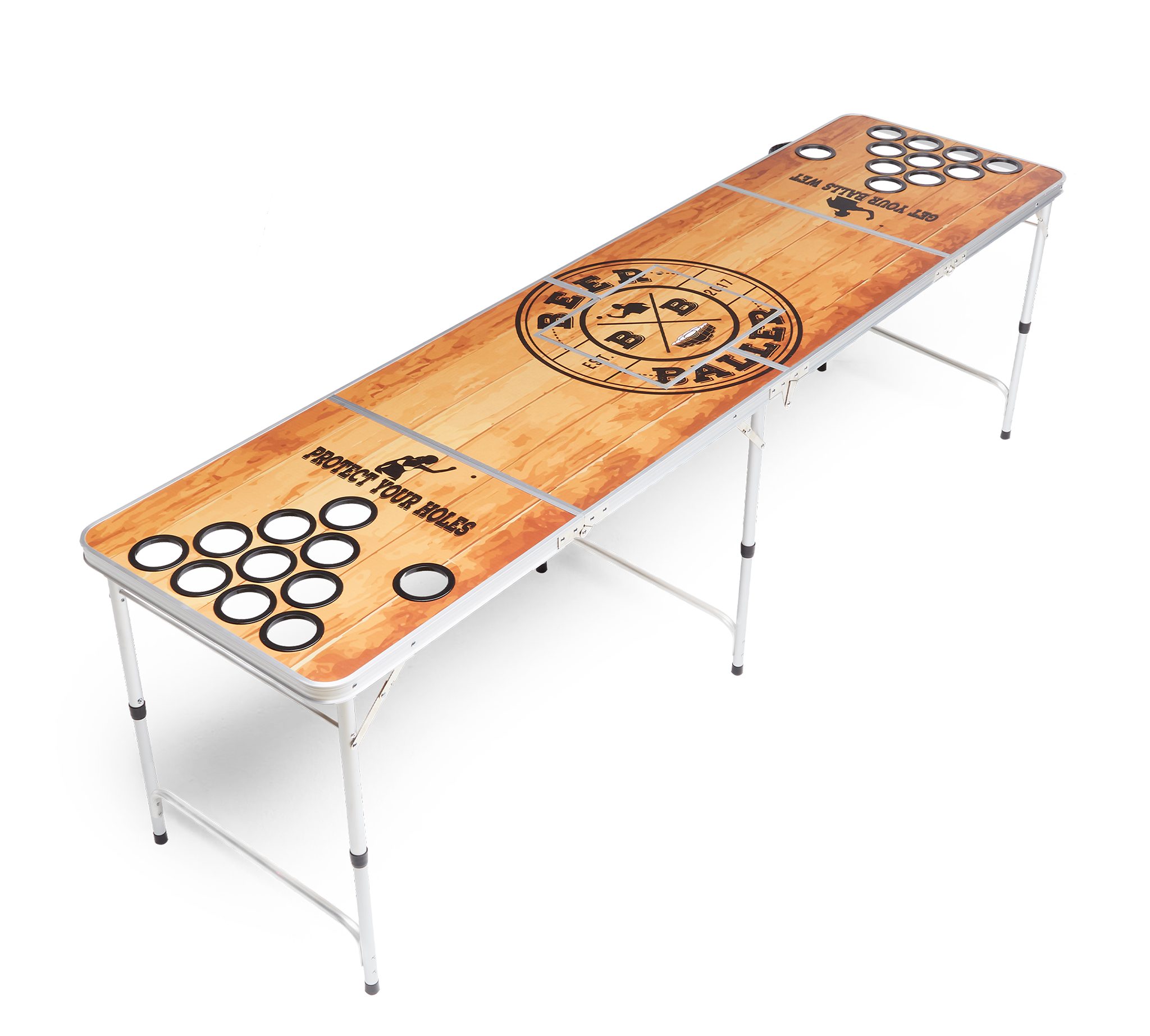 BeerBaller Klapptisch BeerBaller® Beer Pong Tisch Wood 'N' Ice - mit Kühlfach und Cupholdern