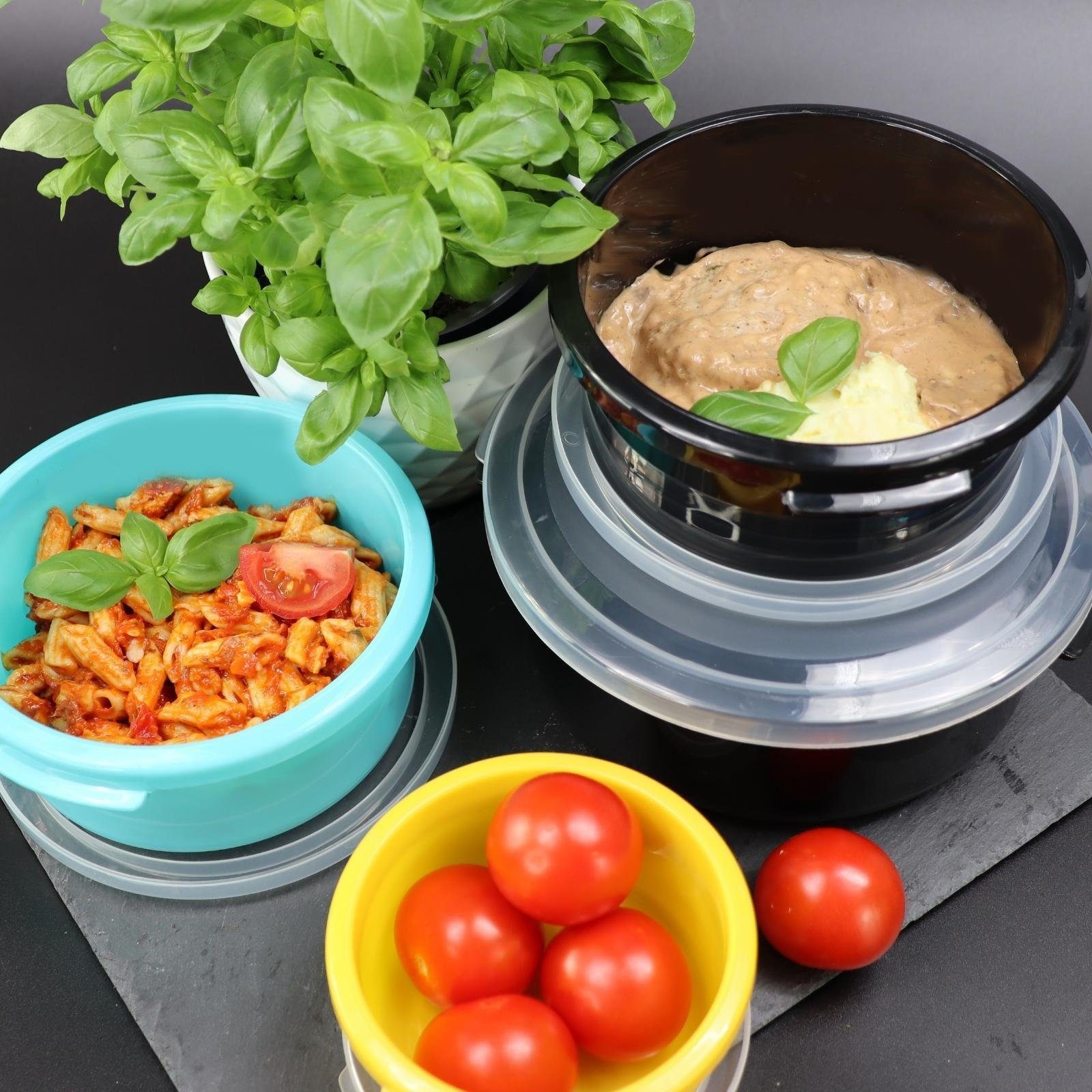 Plentyfy Mikrowellenbehälter Vorratsdosen Set, Kunststoff, (PLENTYFY, Mikrowellenschüssel Set 6-tlg., rund, Orange, mit Entlüftung, Mikrowellengeschirr, Mikrowellendose, Microwave, Meal Prep, kunststoff, 6-tlg., Premium), Meal Prep Boxen - Mikrowelle