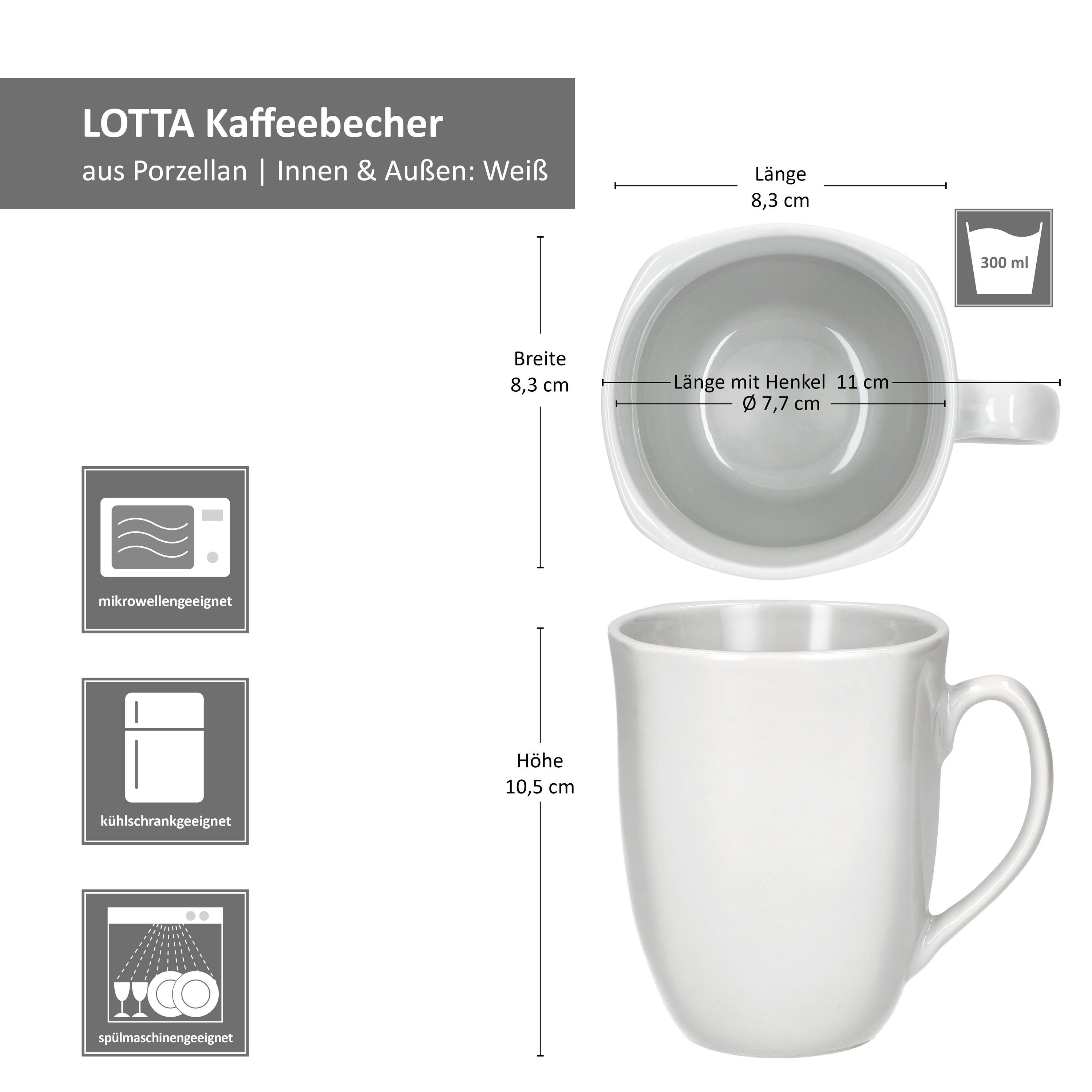 MamboCat Becher 6er Set Lotta Kaffeebecher 300ml weiß Porzellan, Porzellan