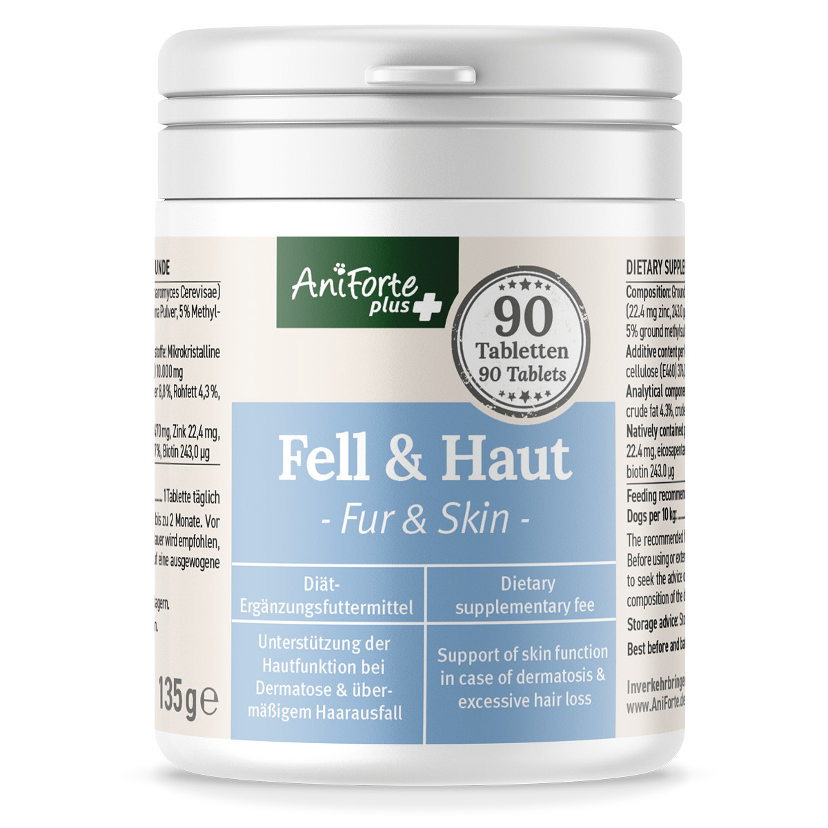 Aniforte Ergänzungsfutter & Aufzucht Aniforte Plus Fell & Haut 90 Tabletten