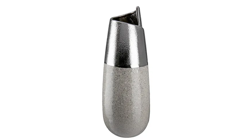 GILDE Keramik Vase mit Cut Marmo H=28cm silber, grau
