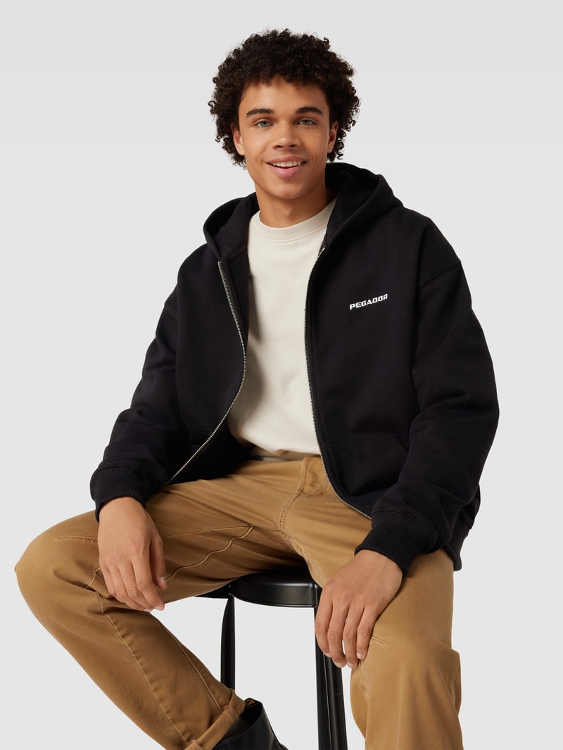 Oversized Sweatjacke mit Logo-Stitching in schwarz