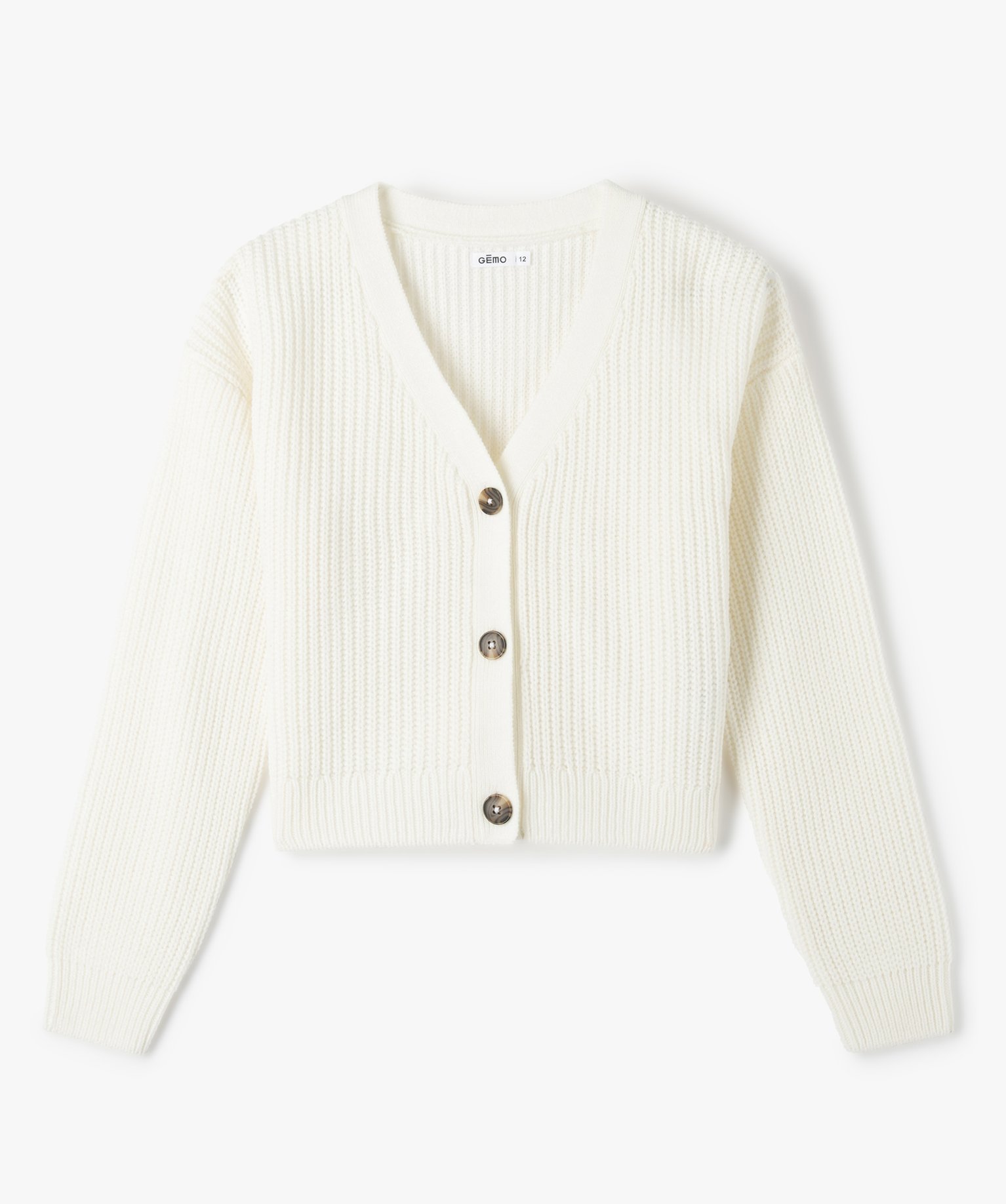 Gilet court en grosse maille fille ecru | GEMO