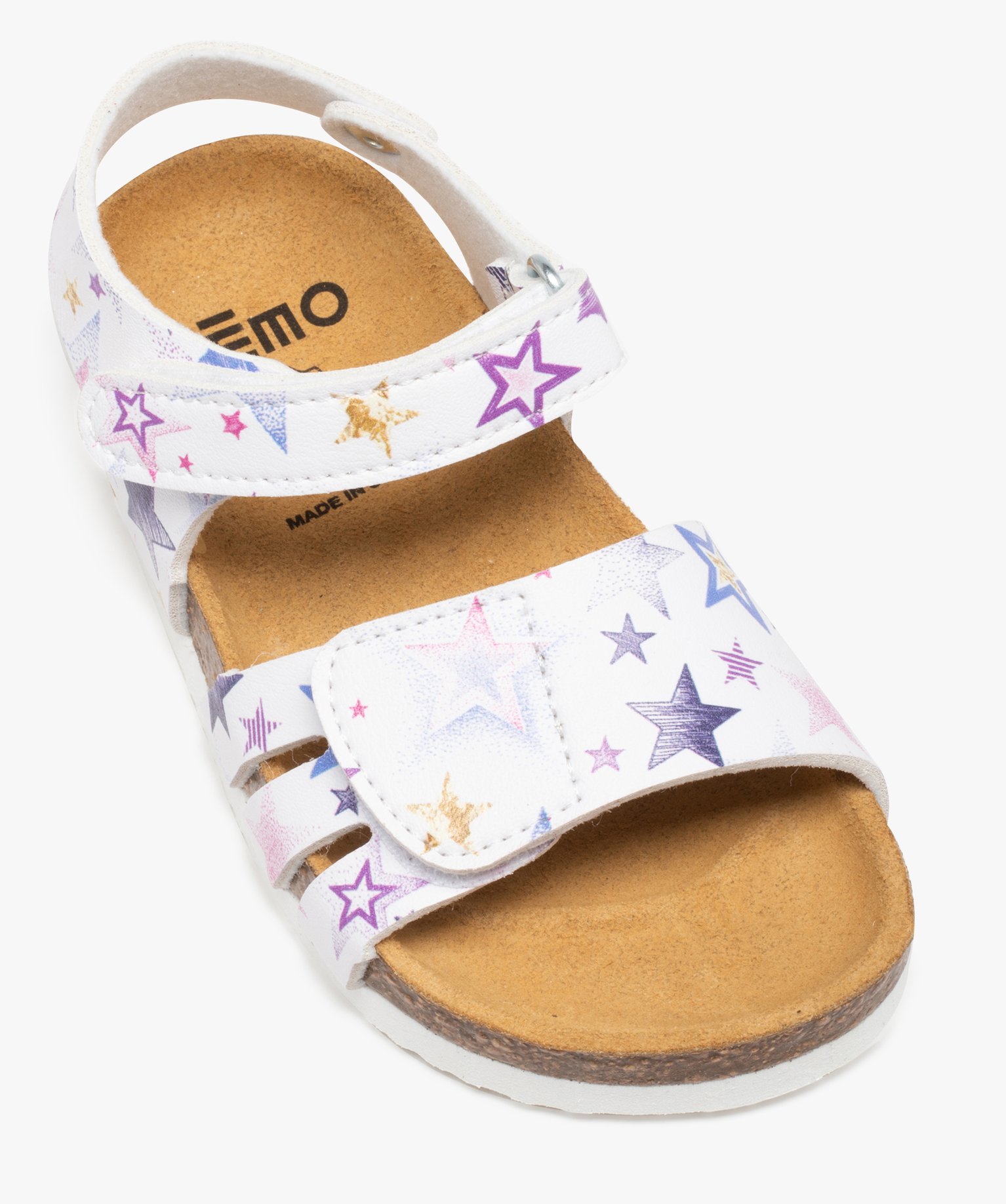 Sandales fille à semelle liège et brides scratch imprimées blanc | GEMO
