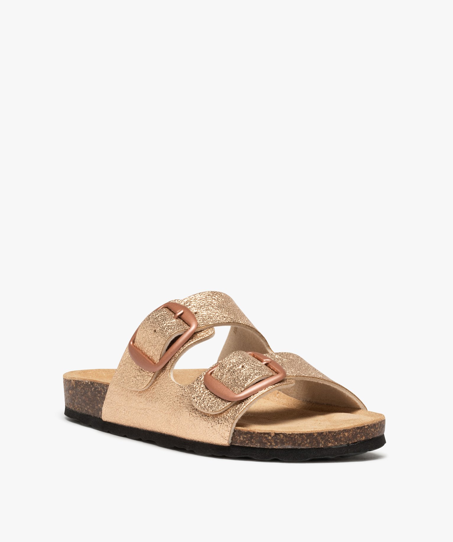 Mules femme à double bride à boucles unies rose | GEMO