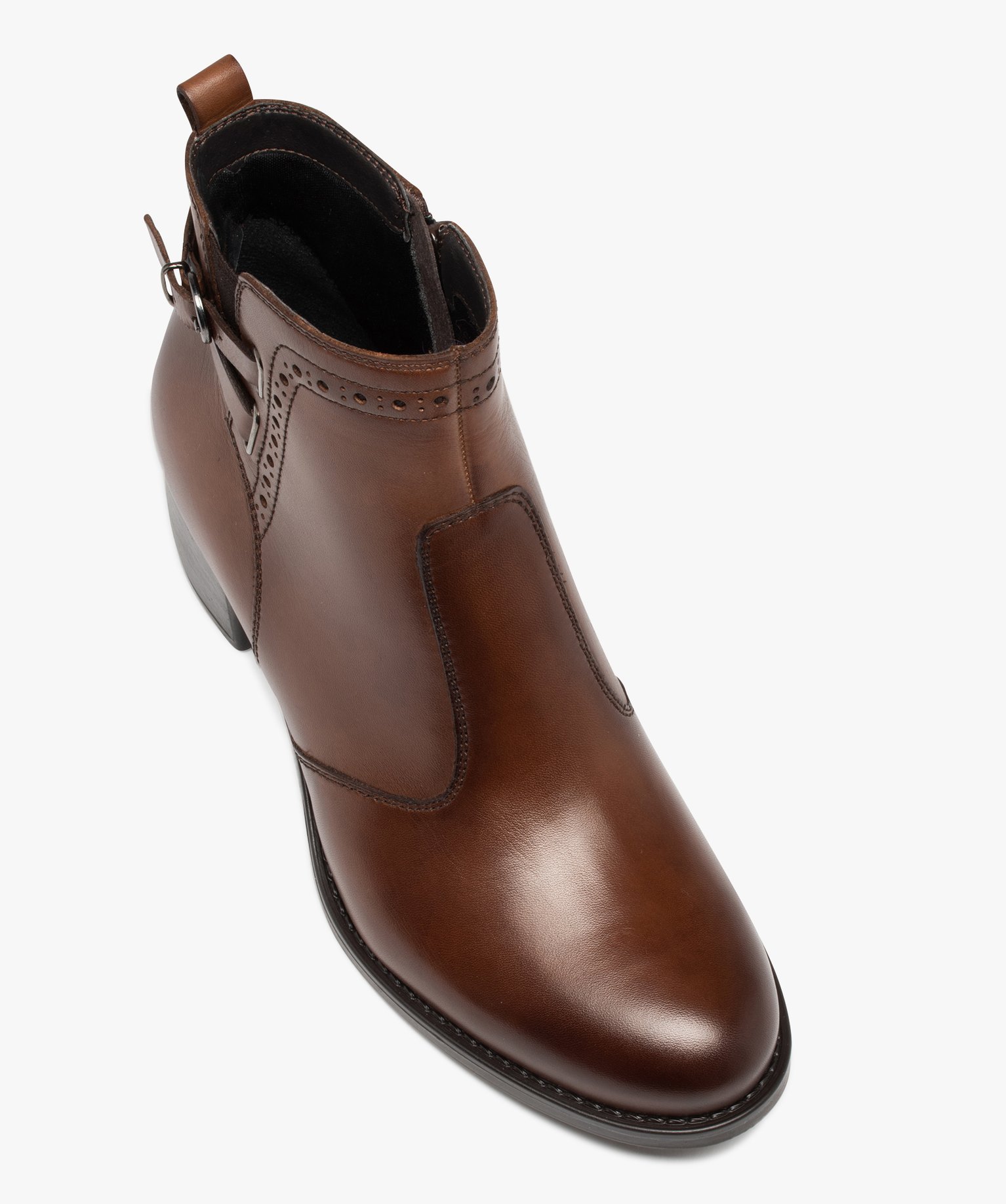 Boots femme en cuir à talon carré et à zip - Taneo marron | GEMO