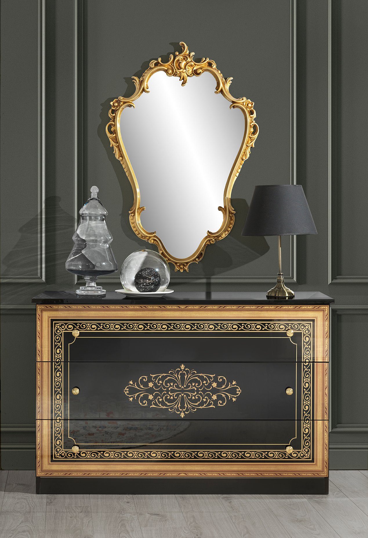 Interdesign24 Schlafzimmer-Set Giulia, (6-teilig, im klassischen Barock Stil), in Schwarz/Gold Hochglanz