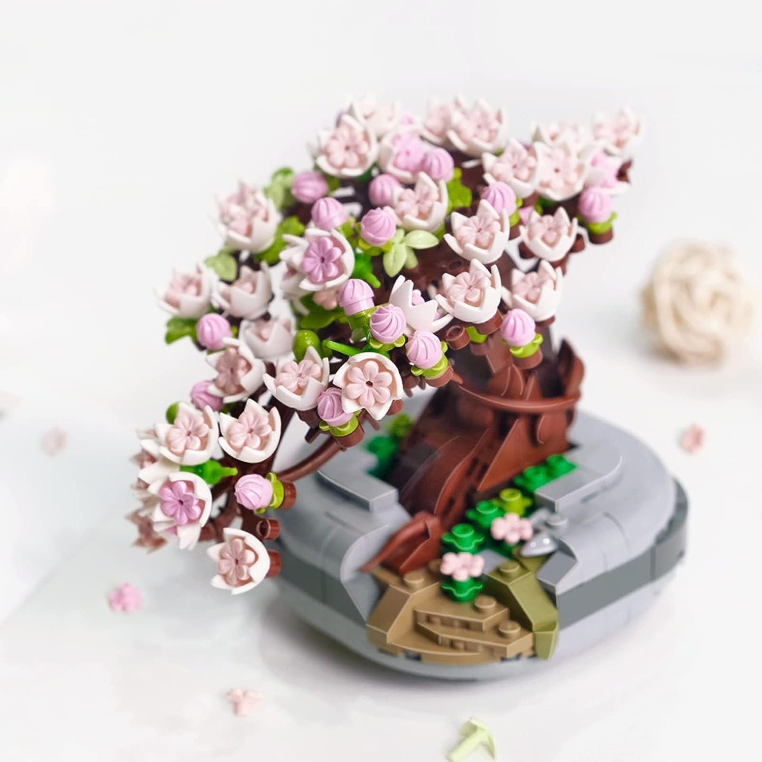 Kunstbonsai Kunstbonsai Sakura Tree Kunstpflanzen Spielbausteine Konstruktionsspi Kirschblüten, KINOMI, Nicht Kompatibel Mit Lego Baustein Geschenk