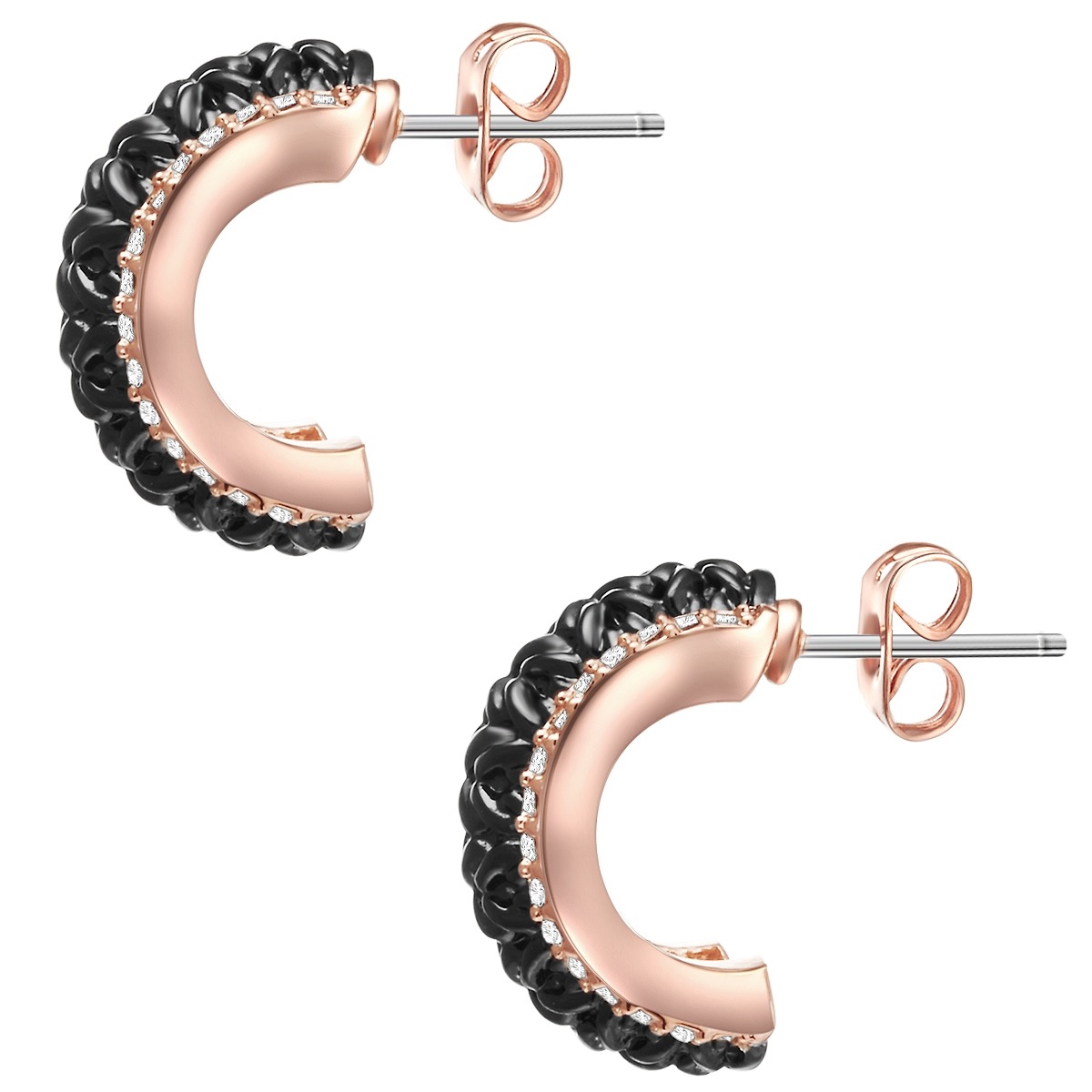 Ohrstecker Metall-Legierung verziert mit Kristallen von Swarovski® in Roségold/Schwarz