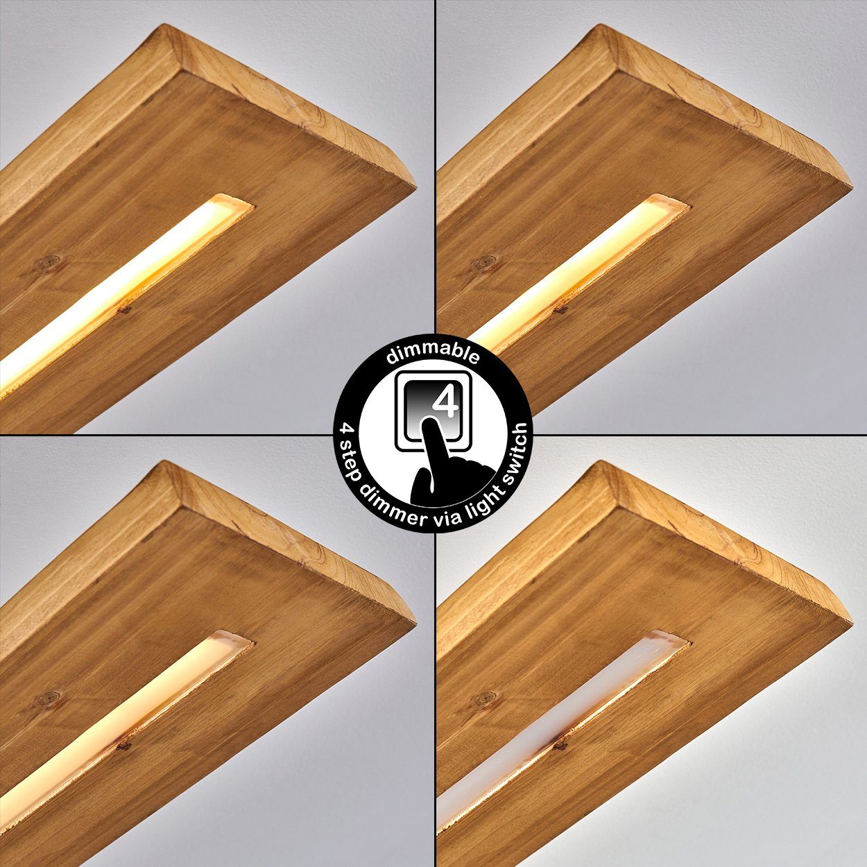 hofstein Deckenleuchte Volano dimmbare Deckenlampe aus dunklem Holz und Metall, Dunkelgrau, 3000 Kelvin, 3000 Lumen, moderne Zimmerlampe, dimmbar über den Lichtschalter