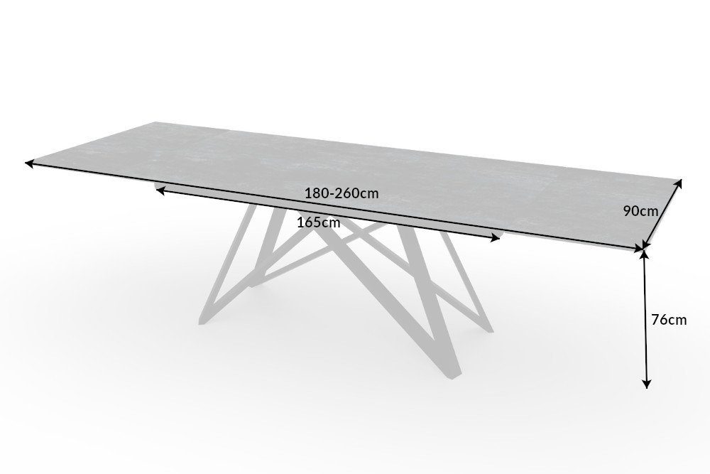 riess-ambiente Esstisch ATLAS 180-220-260cm grau / schwarz (Einzelartikel, 1-St), Keramik · Glas · Metall · ausziehbar · Lava-Optik · Industrial