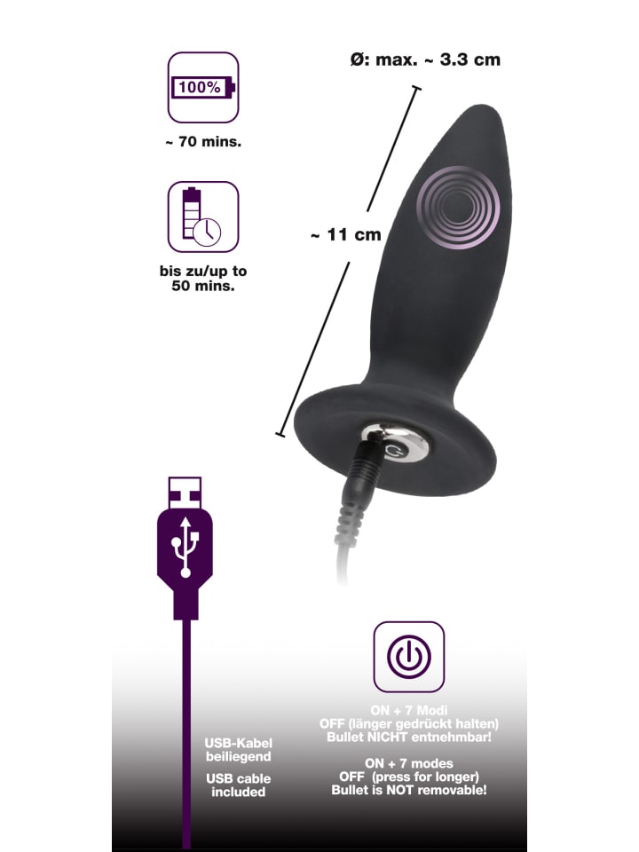 Black Velvets Analplug Recharge plug S in schwarz günstig kaufen 11 cm