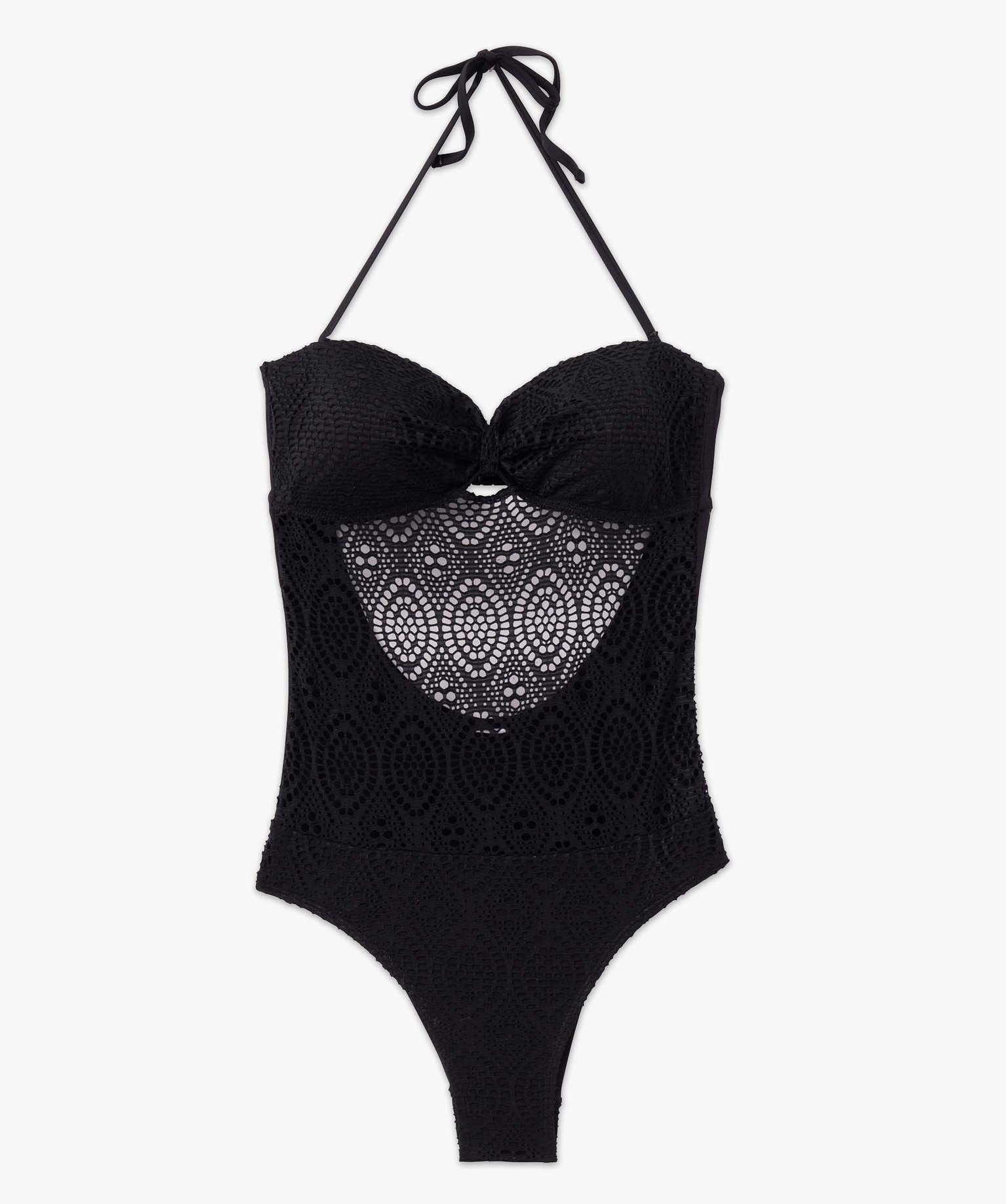 Maillot de bain femme une pièce en dentelle avec bretelles ... noir | GEMO