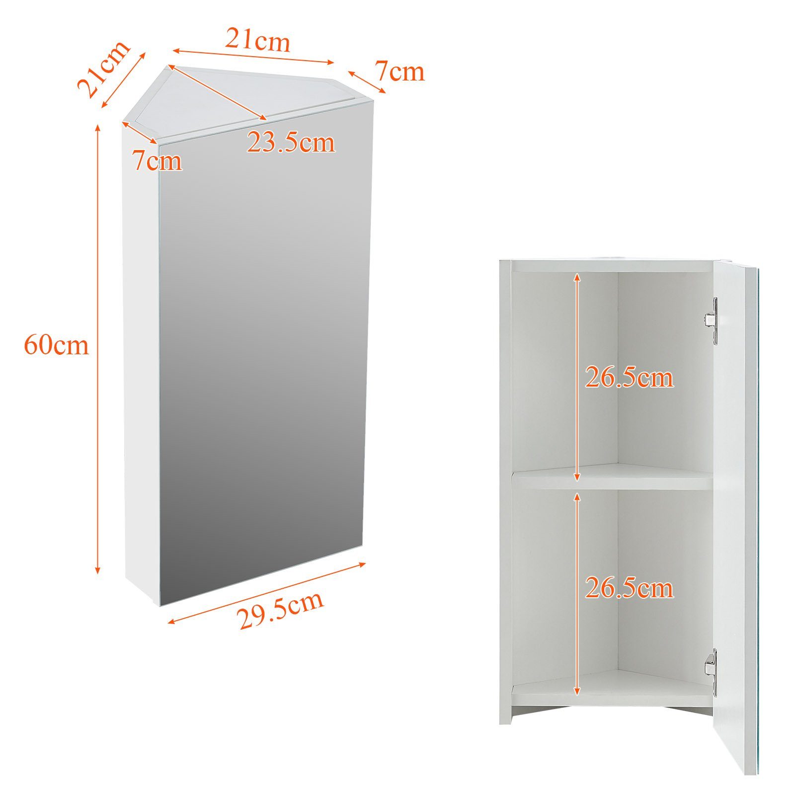 CLIPOP Badezimmerspiegelschrank Wandschrank 29.5 x 23.5x 60cm Eckschrank