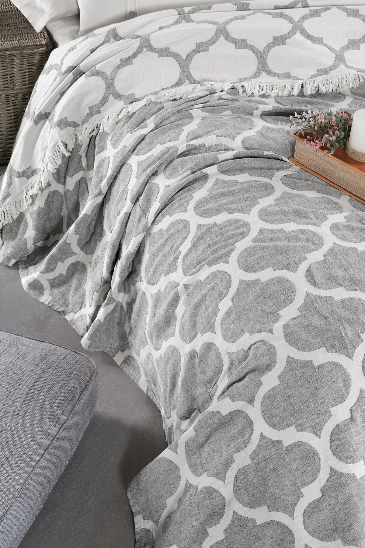 Miespiga  Doppelseitige Piqué-Tagesdecke im Damast-Design, Jacquard, Leinen, Baumwolle, gewebt, King-Size-Größe 240 x 260 cm