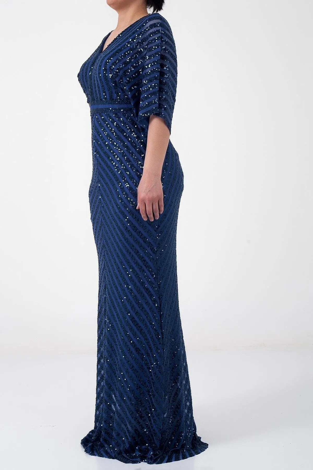 By Saygı  Langes, mit Pailletten gefüttertes Ottoban-Abendkleid für Damen