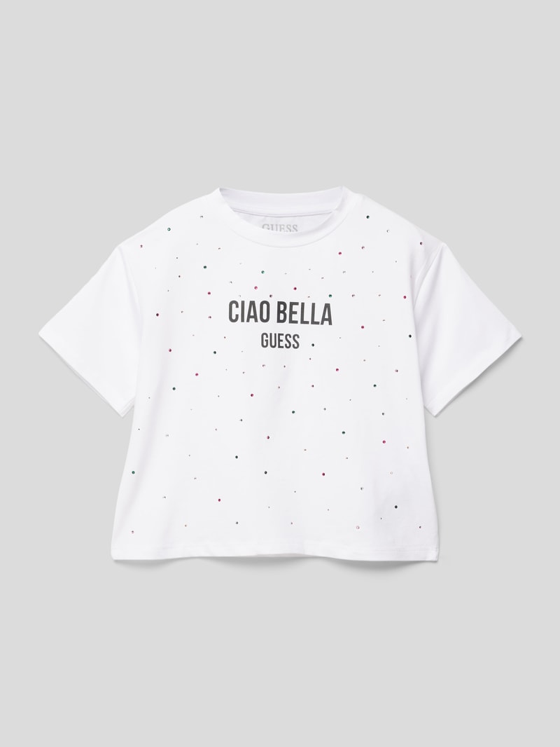 T-Shirt mit Ziersteinbesatz in weiß