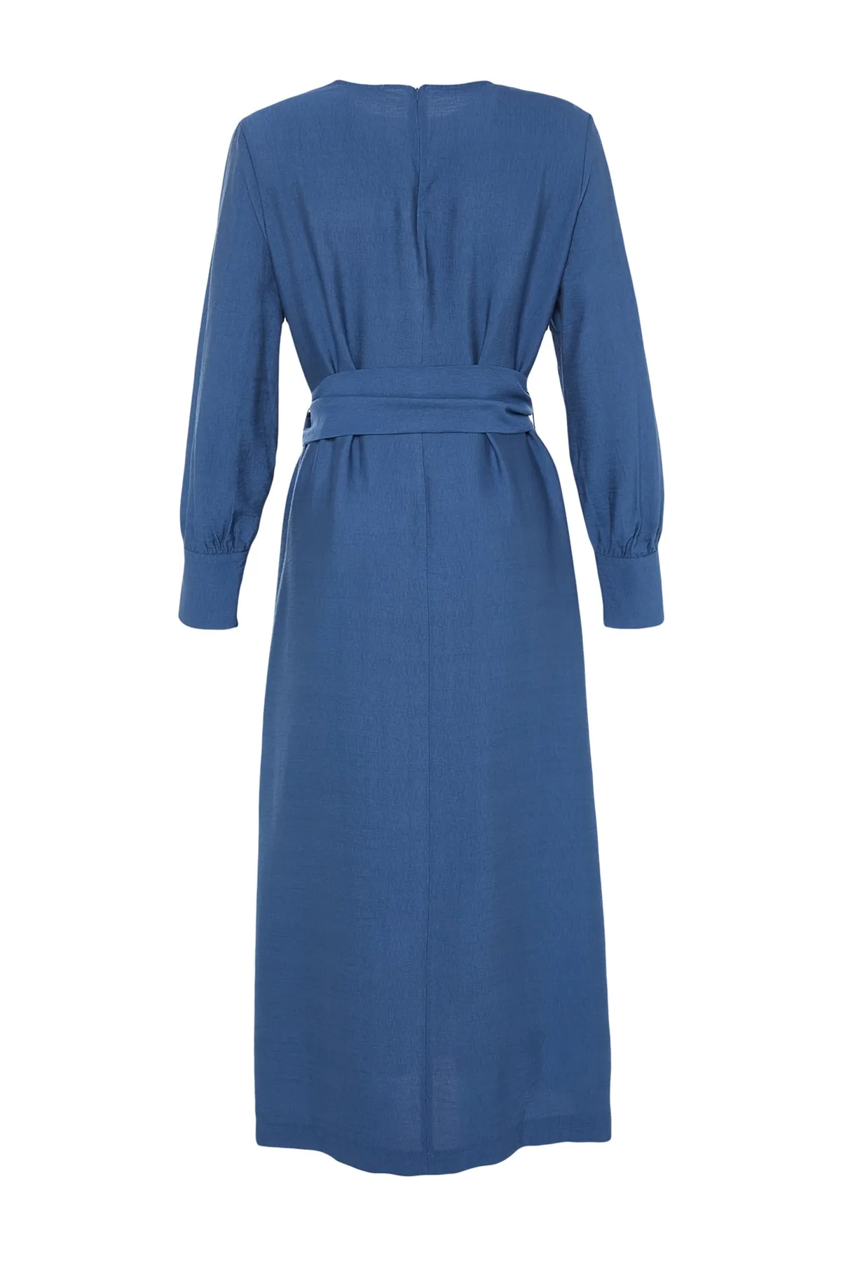 Trendyol Modest  Indigofarbenes, gewebtes Kleid in Leinenoptik mit breitem Gürtel, Reißverschluss und Bündchen TCTSS23EB00219