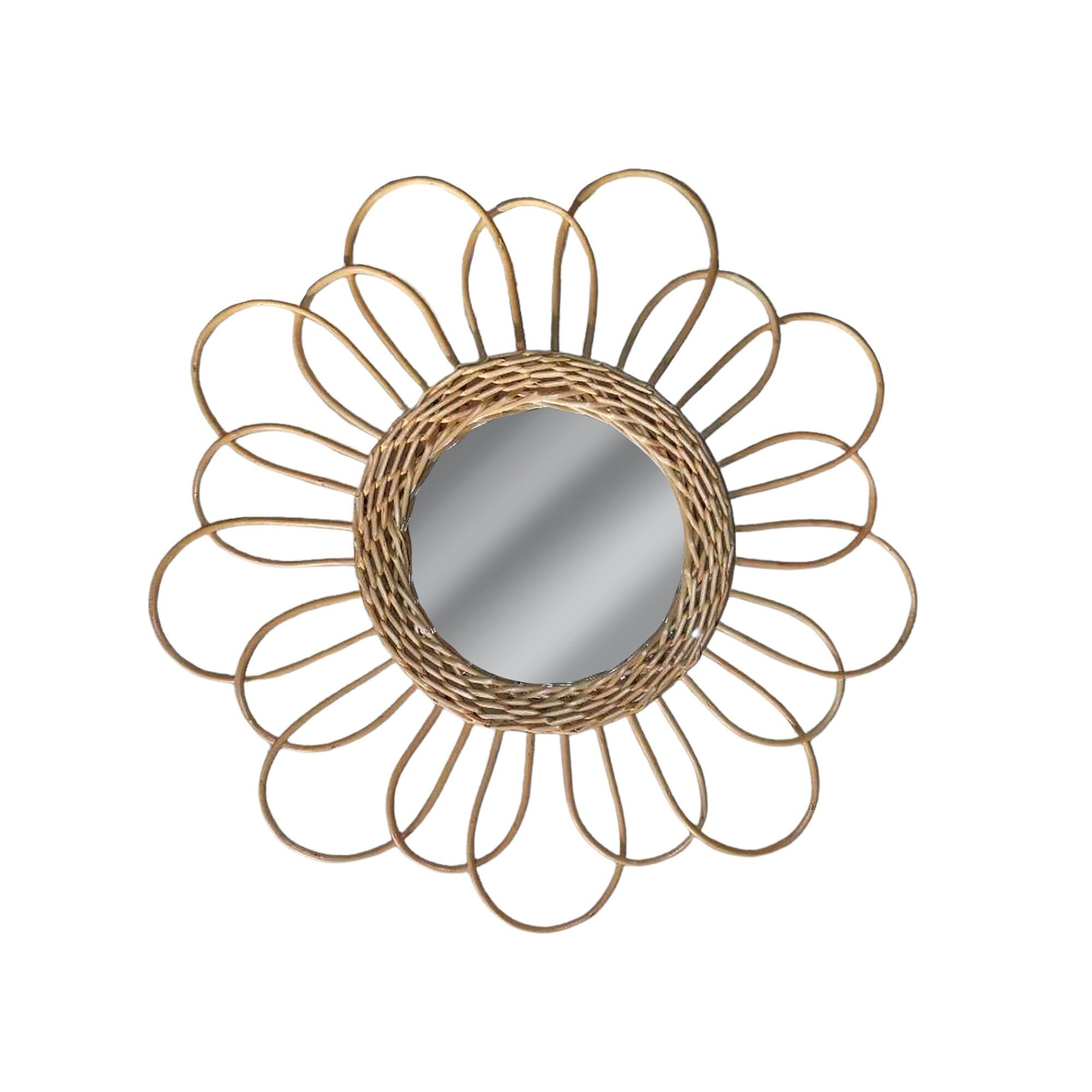 Miroir mural fleur en rotin