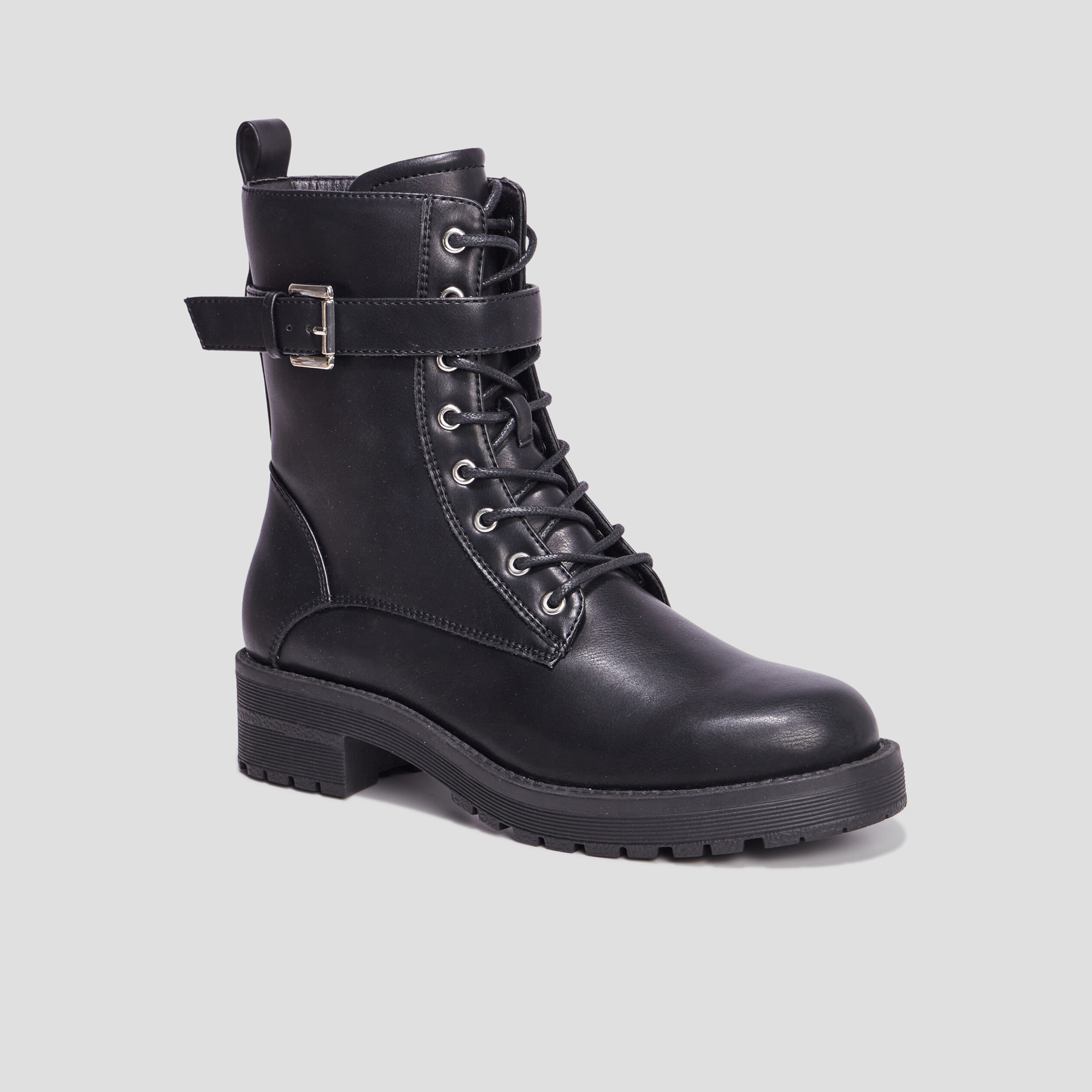 Bottines avec lacets et boucles noir femme | La Halle