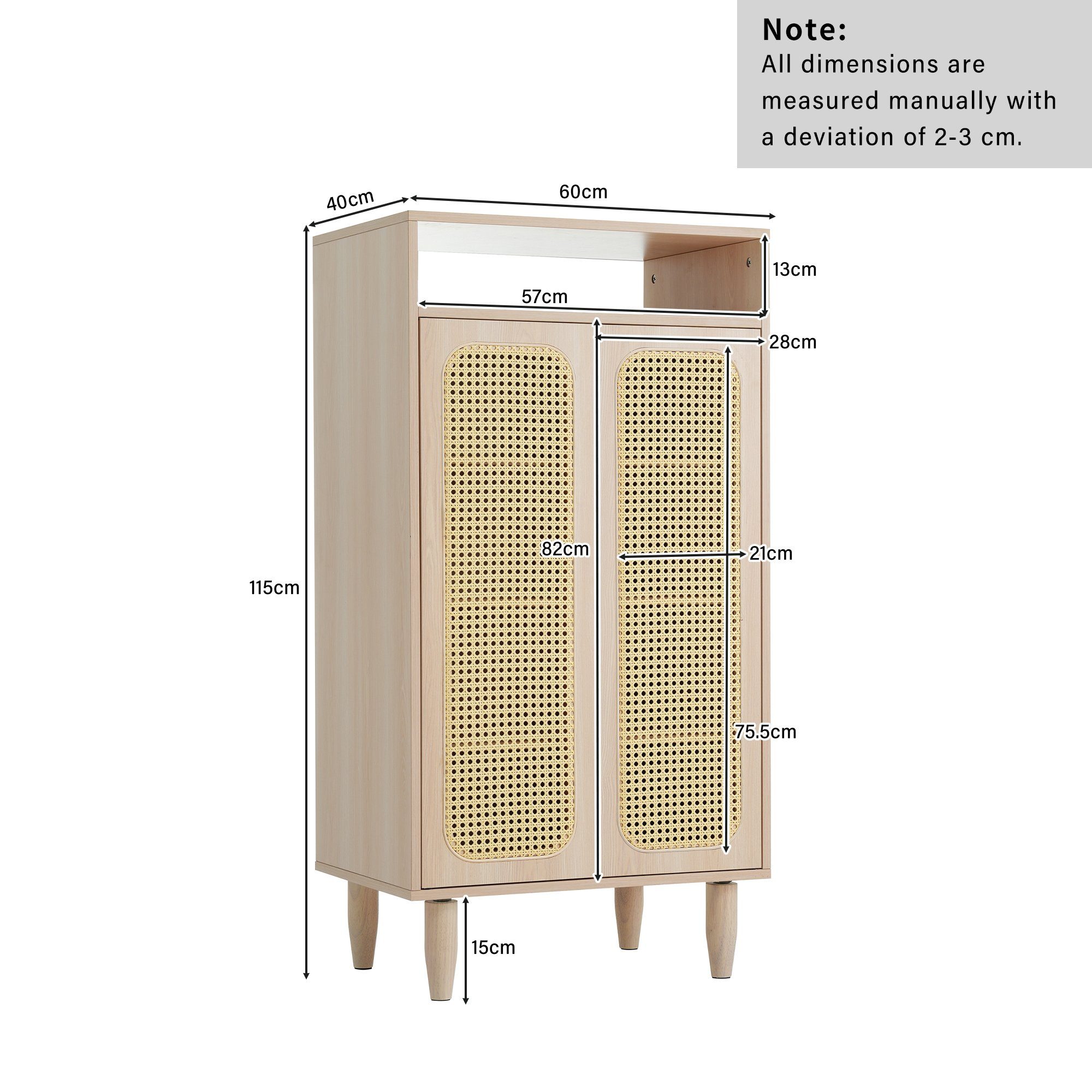 REDOM Highboard Sideboard (mit Rattantüren und offenen Fach), Sideboard mit verstellbare Einlegeböden
