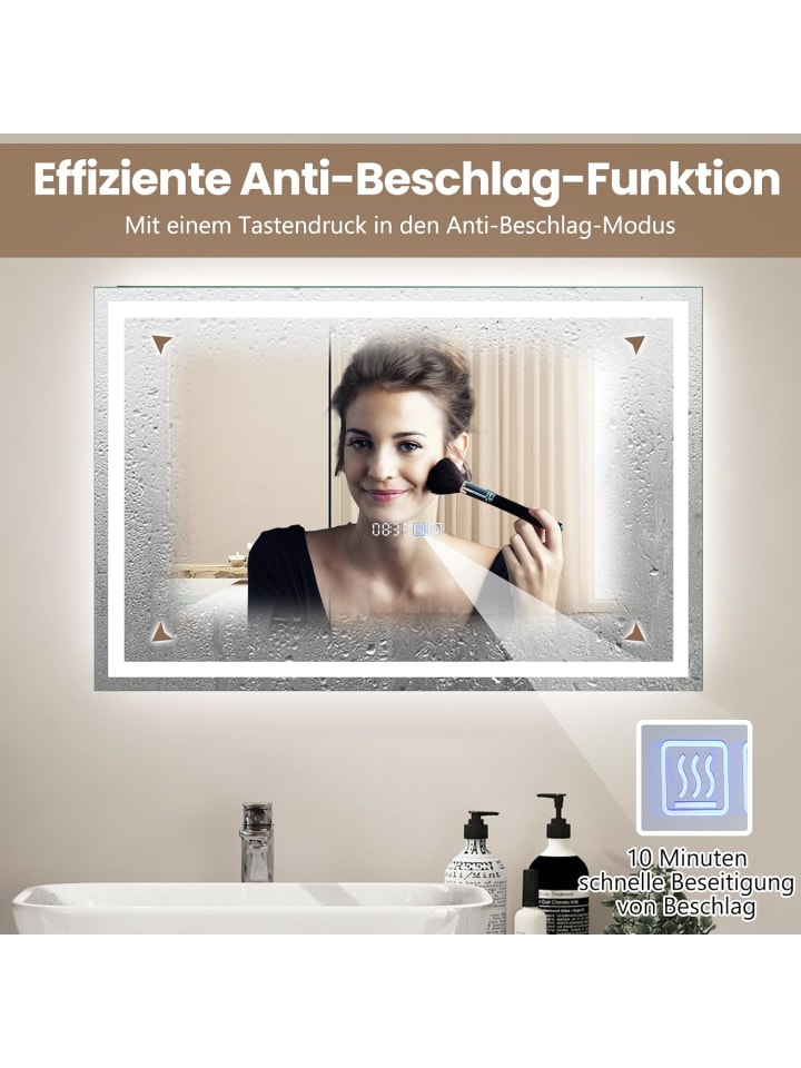 COSTWAY Badspiegel LED 3000-6000K mit Zeitanzeige & Speicherfunktion in Silber günstig kaufen onesize