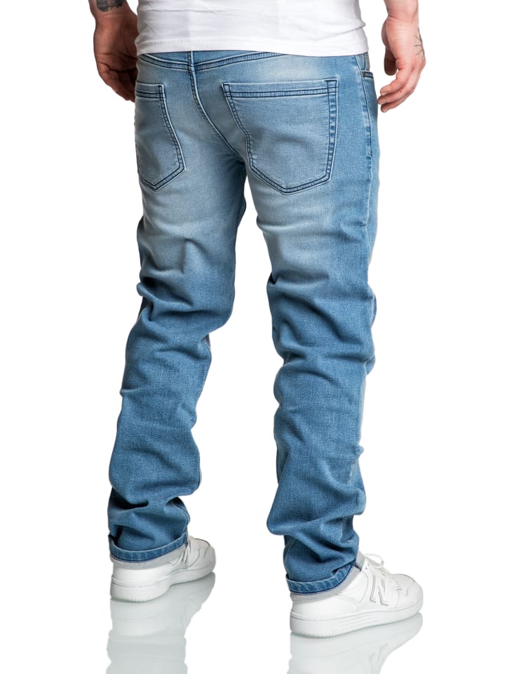 Amaci&Sons Sweathose im Denim Look COPPELL in Hellblau günstig kaufen