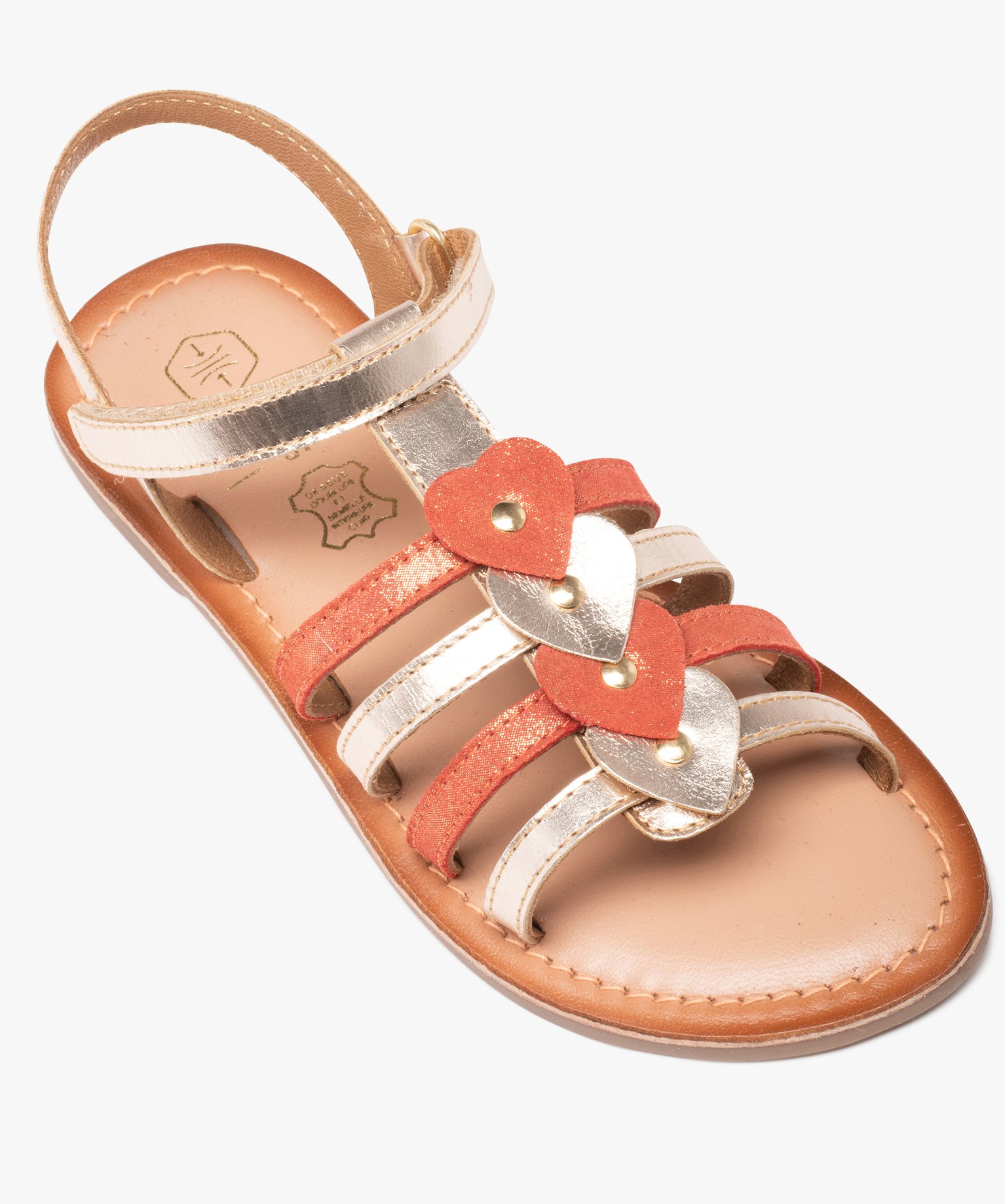 Sandales fille à brides multiples en cuir métallisé or | GEMO