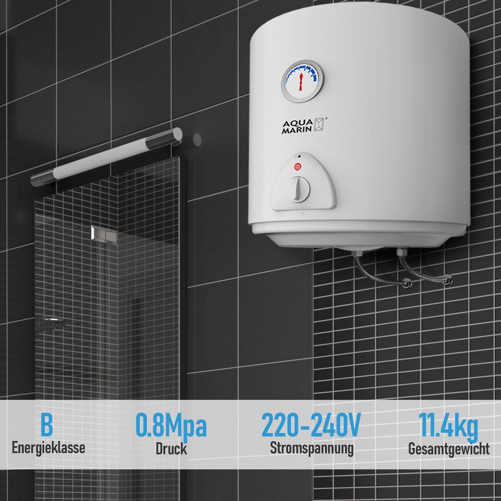 Aquamarin Wandspeicher Elektro Warmwasserspeicher - 30,50,80,100 Liter, 1500W Heizleistung